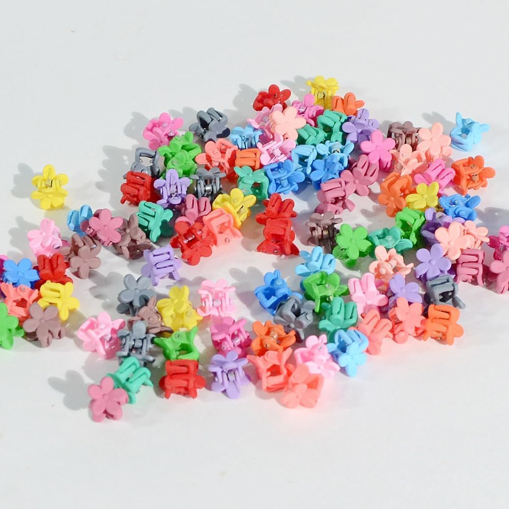 Mini Hair Claw Clips for Women and Girls, 50 Pack Matte Rainbow Colored Flower Design, Strong Grip Tiny Bangs Accessories image number 2