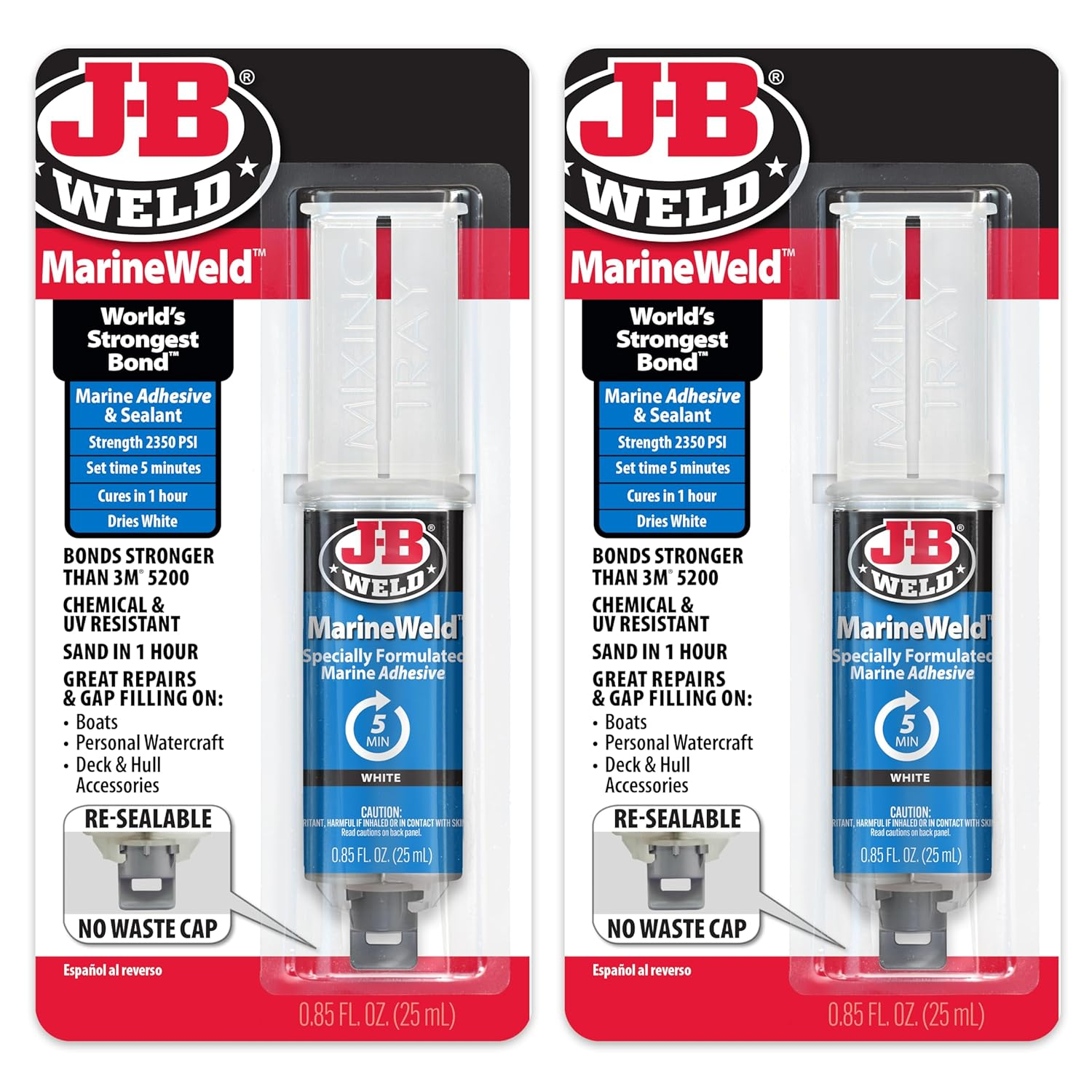 J-B Weld Marineweld Syringe 2-Pack, White, UV Resistant, High-Strength & Impact Resistant, 25Ml 2-Pack, 50172-2 image number 5