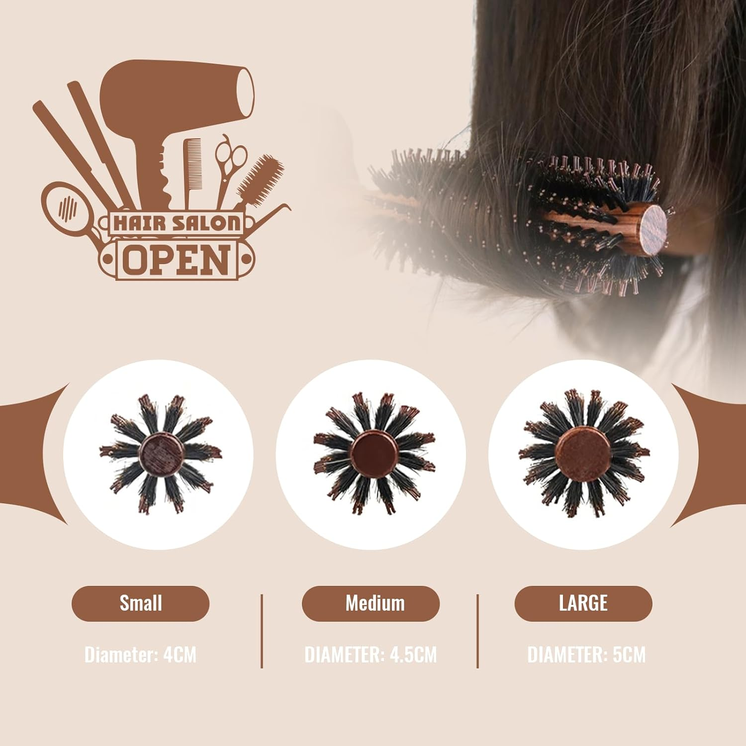 Round Brush for Blow-Drying, Styling Brush with Nylon Bristles, Hair Brush for Short to Medium Hair, Straightening, Curling, Adding Hair Volume and Shine (Large)