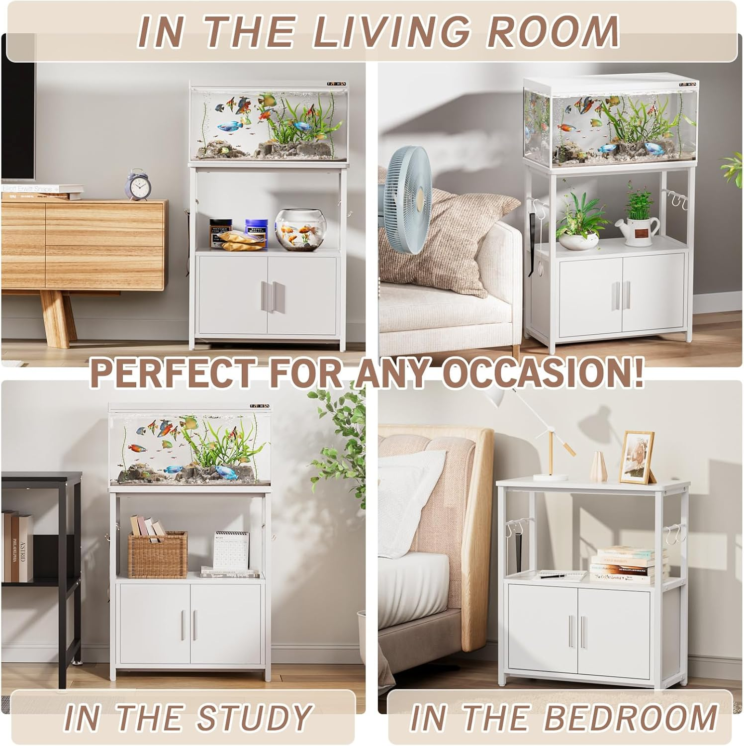 DEWEL Aquarium Stand, Fish Tank Cabinet Stand with 3-Tier Storage, Heavy Duty Terrarium Stand Rack for Home Office, Lbs Load Capacity 60 X 30 X 70Cm (L X W X H), White