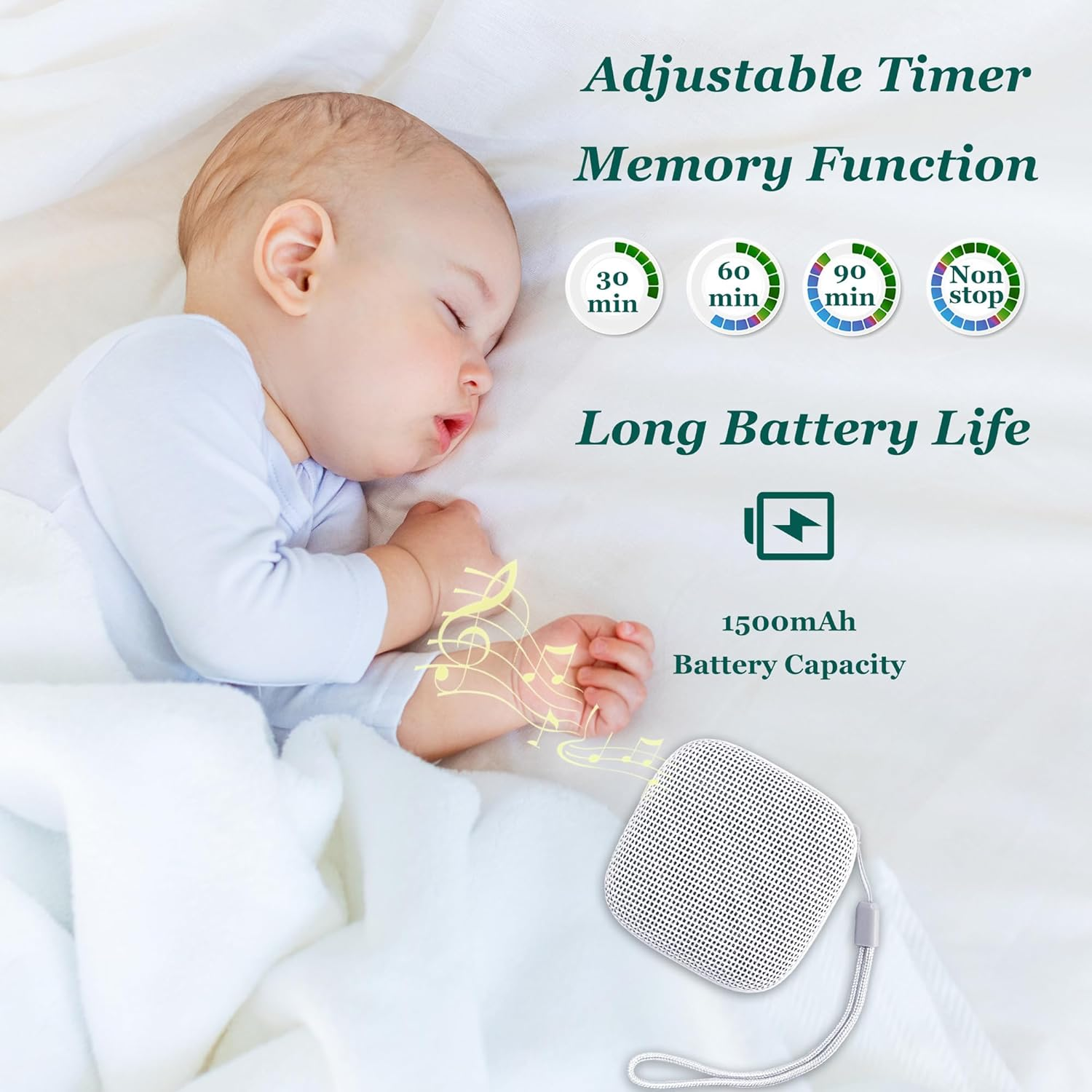 Portable White Noise Machine, 52-Hour Lasting Travel Sound Machine with Headphone Jack, 20 Soothing Sounds, Adjustable LED Light, 3 Timer Modes & Memory Function, Promotes Deep Sleep for Baby, Adults image number 6