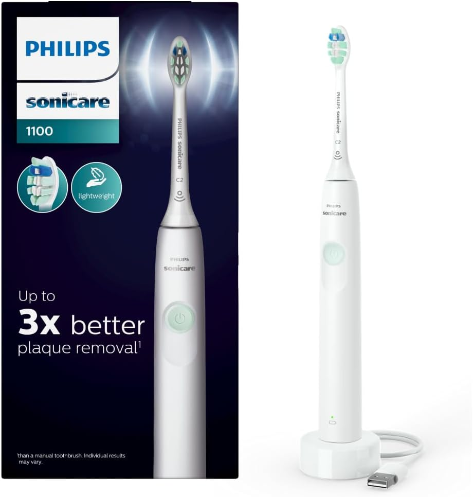 Philips Sonicare 1100 Series Sonic Electric Toothbrush with 31,000 Brush Strokes per Minute, Quadpacer & Smartimer, 14-Day Battery Life, Mint Green, HX3641/21