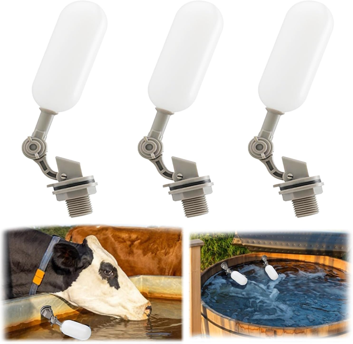 Xinghonyac 3 Pcs Float Valve Set, 1/2-Inch Water Supply Pipe Float Valve with Adjusting Arm Float Ball Valve for Swimming Pool, Aquarium, Automatic Waterer Bowl Tank Trough (Black)