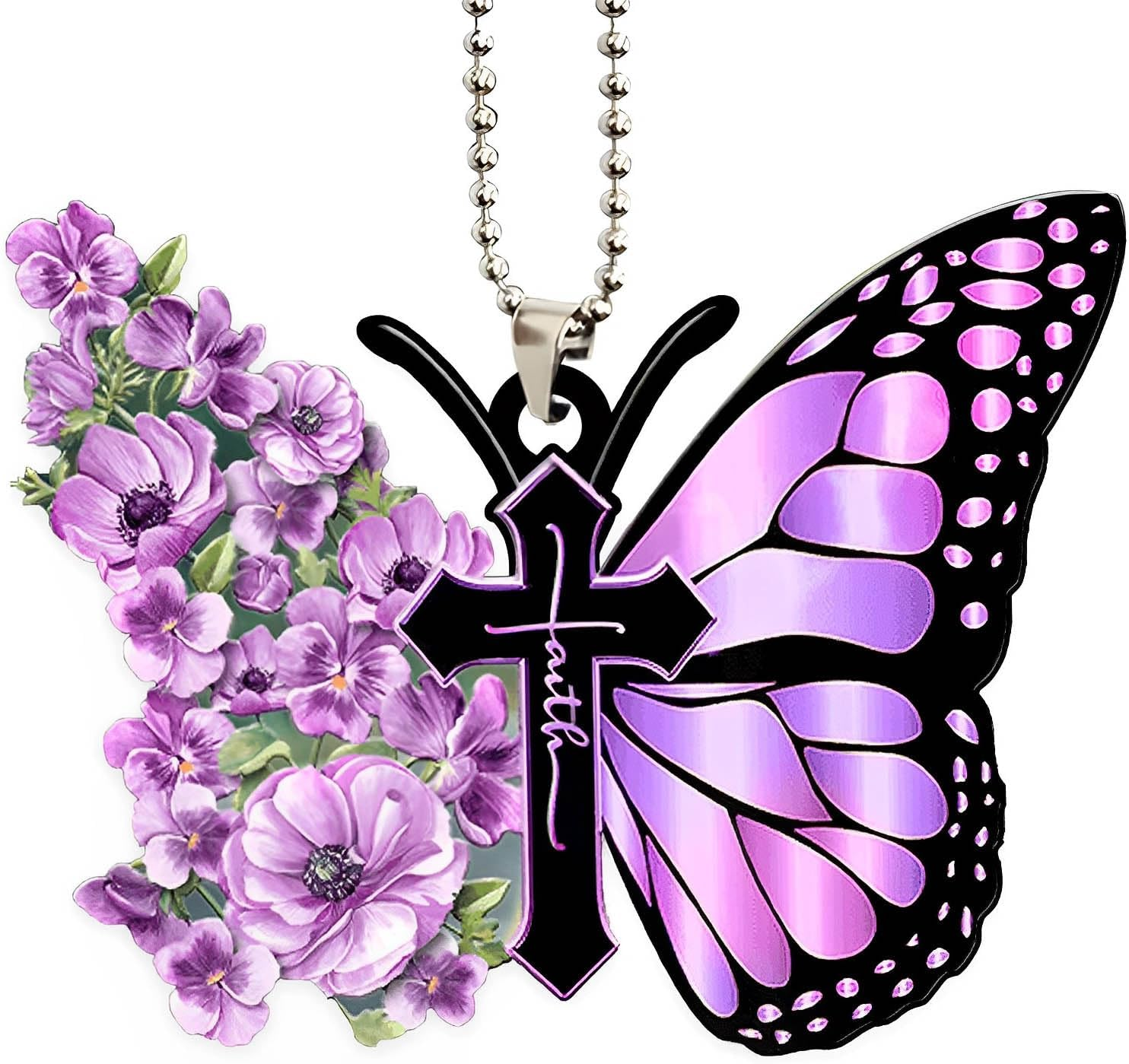 Twpribarn Butterfly Car Hanging Ornament, Hanging Charm Home Decoration Keepsake, Butterfly Car Accessories Pendant for Rear View Mirror Christmas Valentine'S Day Car Gifts for Men Women (Purple)