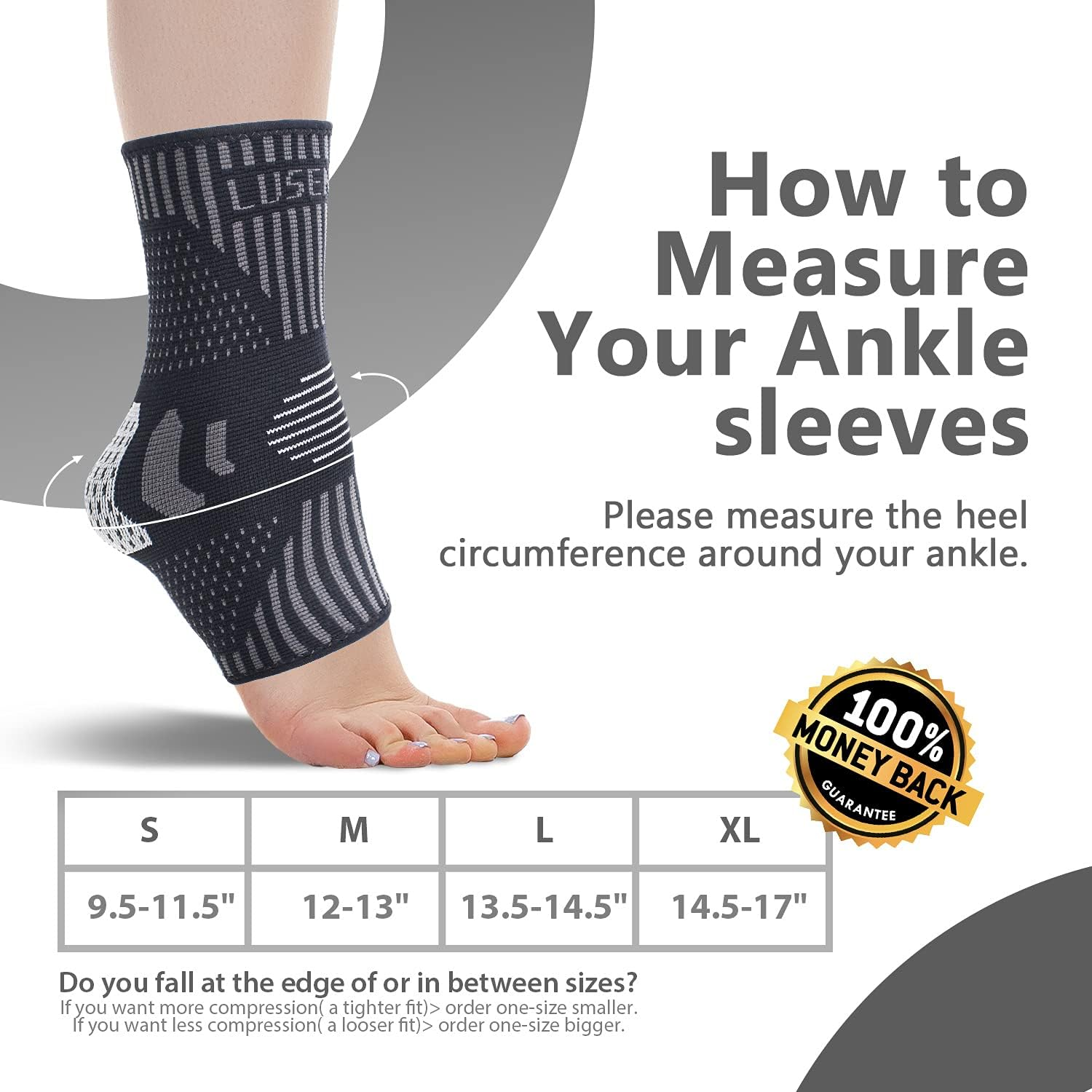 Lusenone Ankle Brace for Women & Men (Pair), Compression Ankle Sleeve- Best Ankle Support Socks for Plantar Fasciitis, Sprained Ankle, Achilles Tendonitis, Foot Pain Relief, Running,Sports image number 1