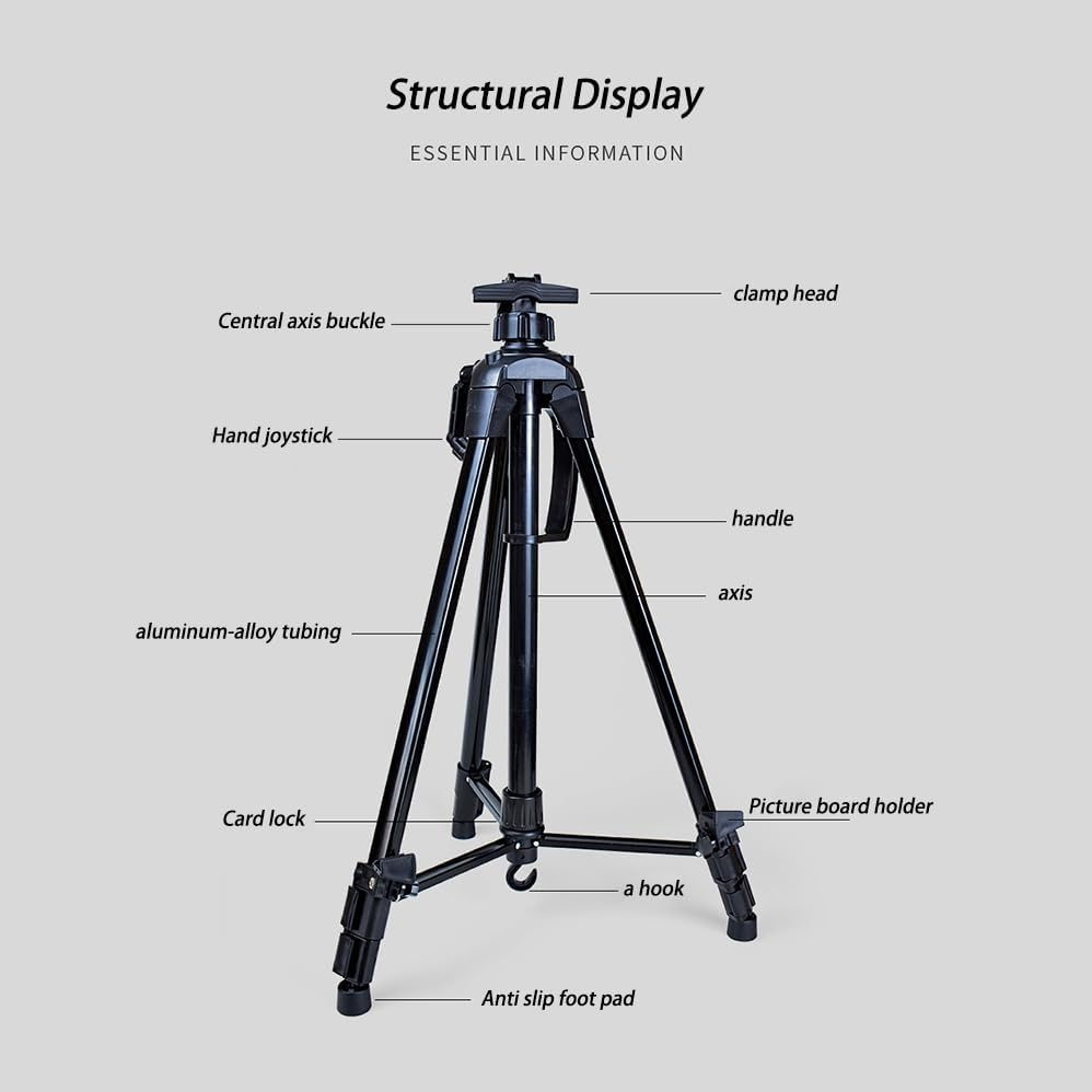 Art Painting Easel Stand for Displaying, with Hand Crank Adjustable To157Cm Drawing Board Holder, Compass, Level and Storage Bag, Bottom with Hook, for Indoor Outdoor Perfect for Adults & Kids,Black image number 2
