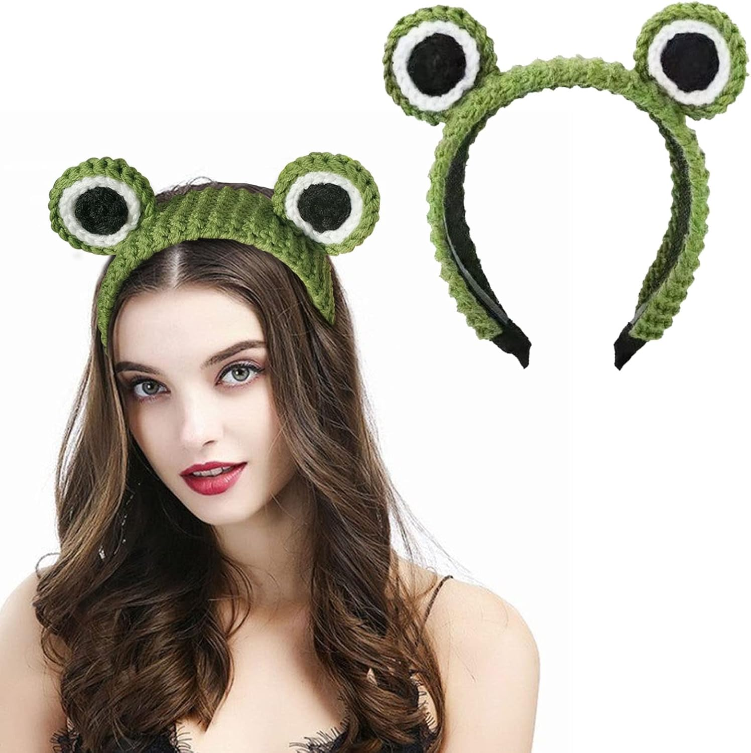 AEGYPIUS Frog Headband Adult, 4.72 Inches Green Frog Eyes Headband Kawaii Head Band Eye Accessories for Women for Facial Beauty Routine image number 1