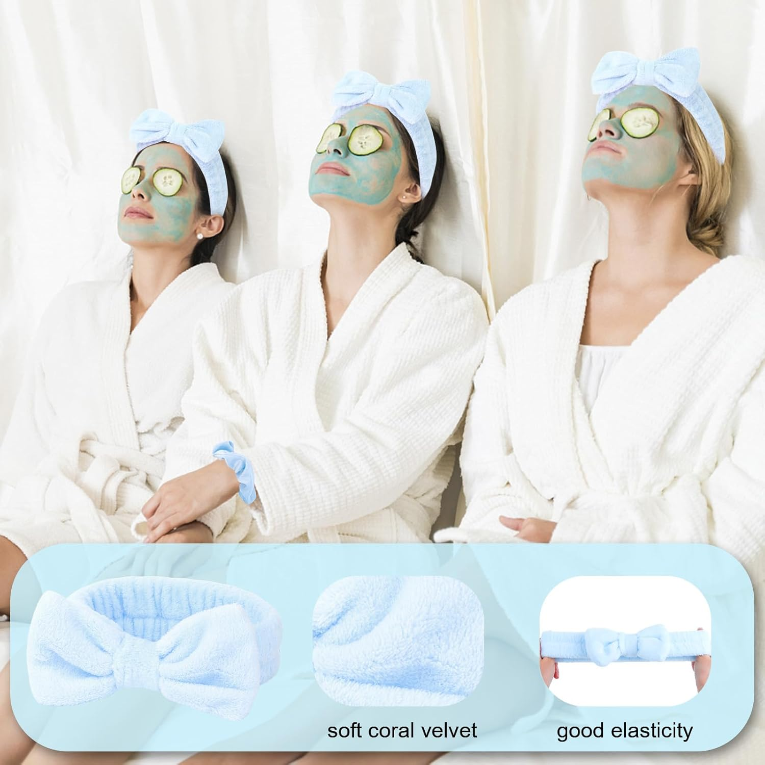 WHAVEL 18 Pcs Sleepover Party Supplies for Girls - Sleepover Party Favors Include 6 Spa Headband, 6 Silk Eye Mask and 6 Velvet Scrunchies for Spa Birthday, Bachelorette, Slumber (Blue) - Blue image number 6