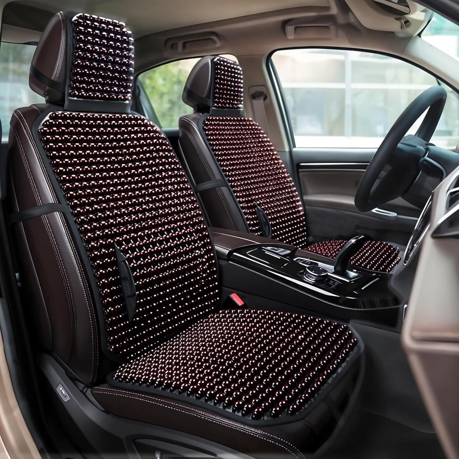 Natural Wood Beaded Seat Cover, Car Seat Cover, Breathable Cooling Pad for Cars Trucks Vans, SUV, Keeps the Back from Getting Sweaty While Driving (Maroon)