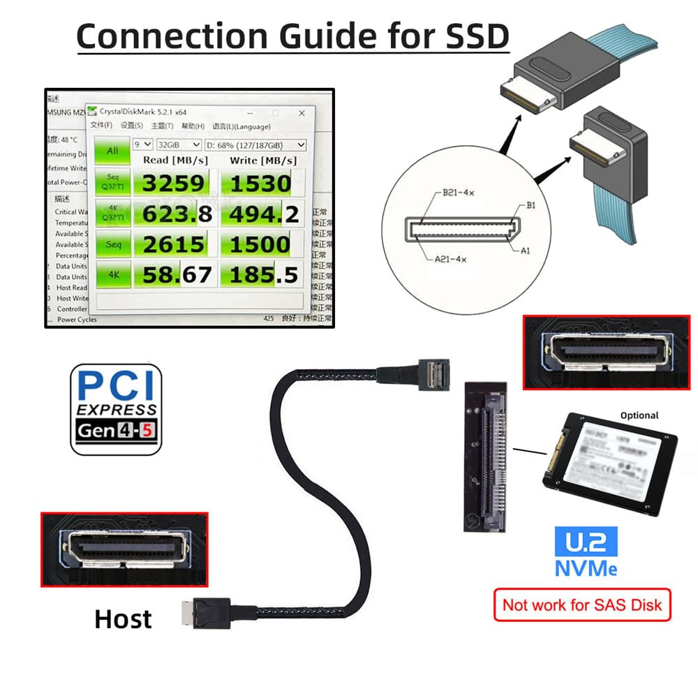 Cablecc Pcie 4.0 Oculink Pci-Express SFF-8611 4I to SFF-8611 Data Active Cable down Angled 90 Degree for Egpu SSD 80Cm image number 3