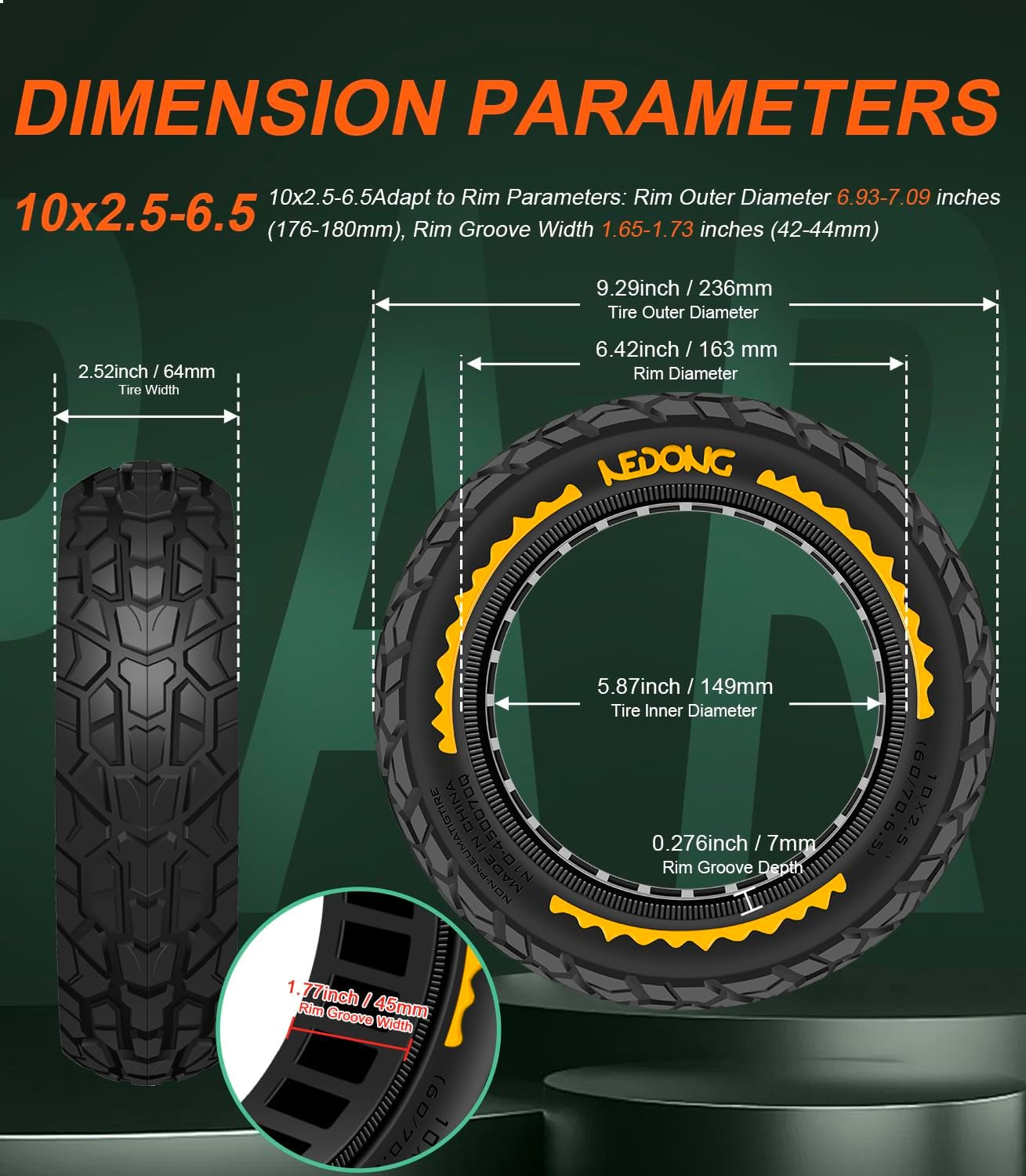 60/70-6.5 Solid Rubber Tyres 10 X 2.5 Solid Tyres for Ninebot Max G30/G30 D2/Odys Neo E100/Ducati Pro 2 Electric Scooter 10 Inch Front or Rear Honeycomb Tyres Non-Slip Puncture Proof (Yellow) image number 6