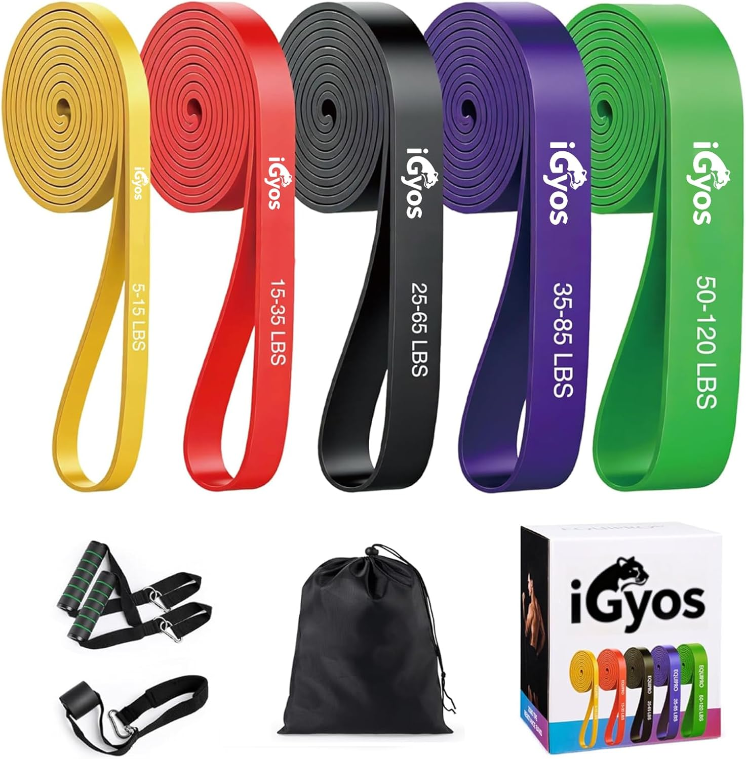 Igyos 9 Pcs Resistance Bands Set, 5-Level Exercise Bands with Handles & Door Anchor, Workout Bands for Strength Training, Physical Therapy, Home Gym Fitness Equipment for Men and Women image number 4