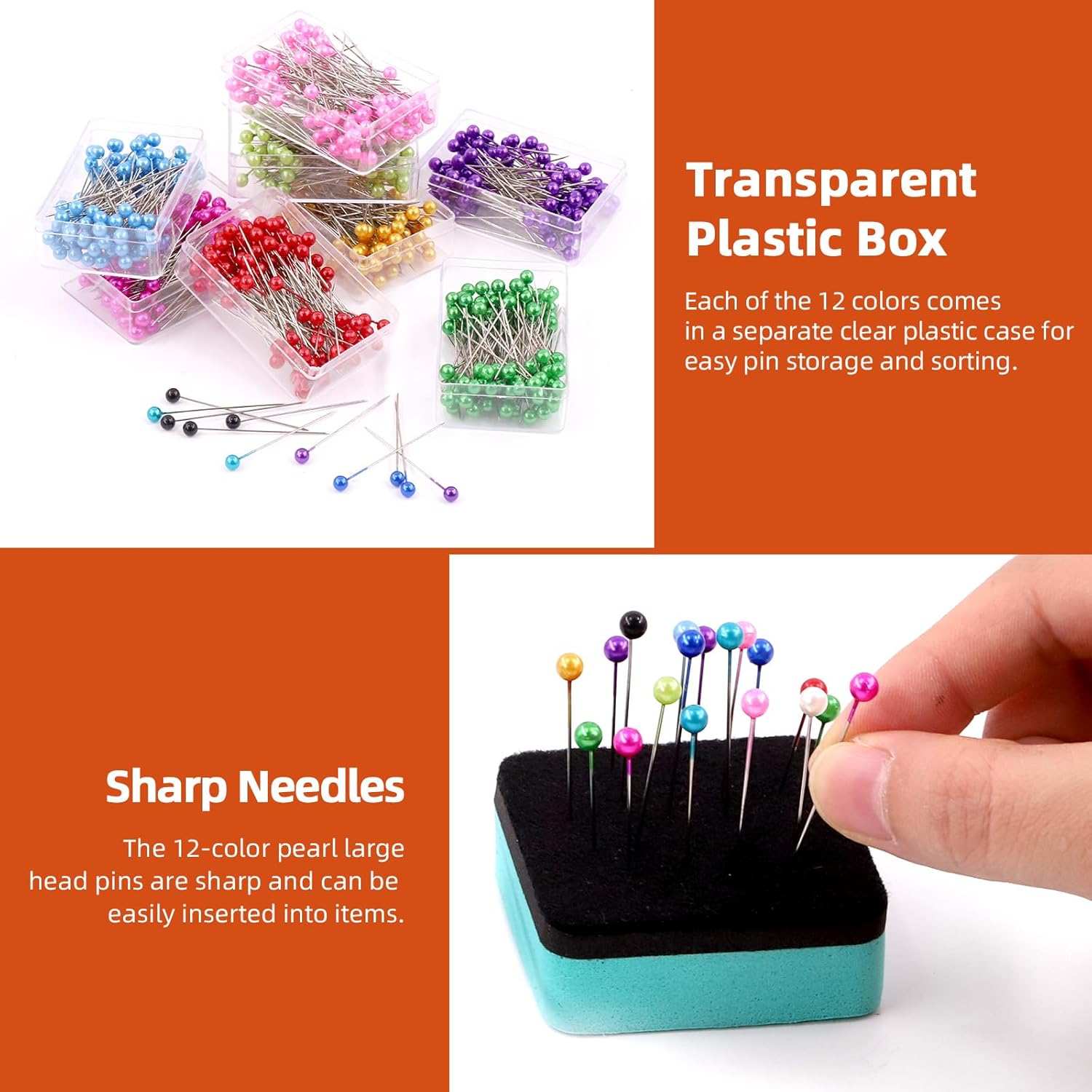 Tanstic 1200Pcs 12 Colors Sewing Pins Kit, 1.57 Inch Straight Pins with Colored Heads, Pearlized Ball Head Quilting Pins Craft Positioning Pins for Dressmaker, Jewelry DIY Decoration, Sewing Projects image number 4