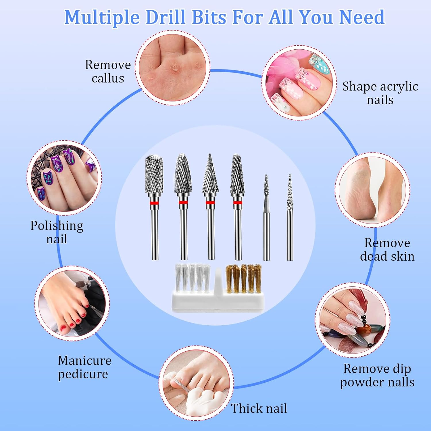 Nail Drill Bits, 6 Pieces Nail Drill Set, Nail Cutter Attachments, Professional for Manicure Pedicure, Alloy Tungsten Steel Bits (Stilc) image number 2
