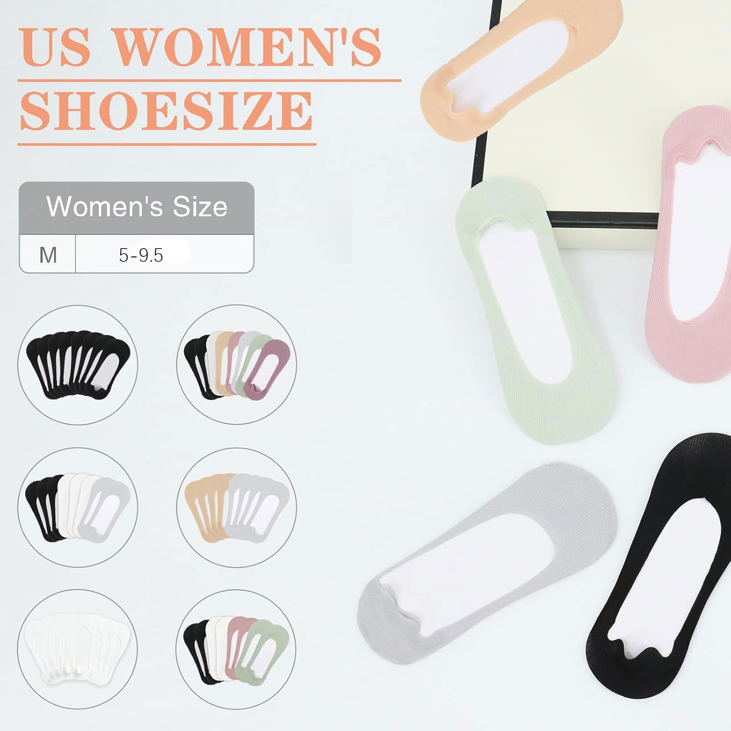 No Show Socks Women for Flats 4 Pairs Non Slip Ultra Low Cut Liner Summer Invisible Fit Shoe Size 5-9.5,Hidden Thin Socks image number 1