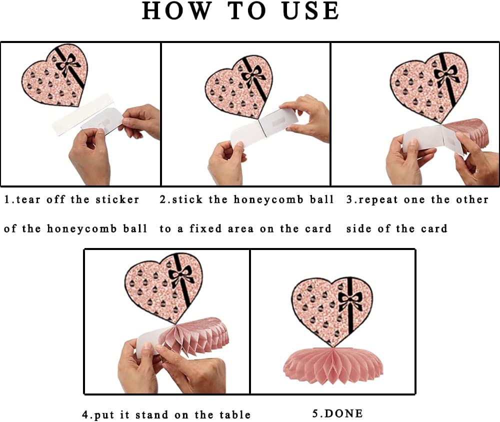 10 Pcs Happy 60Th Birthday Party Centerpieces Party Packs Honeycomb Table Decorations with Rose Gold Cake Topper for 60Th Birthday Decorations image number 5