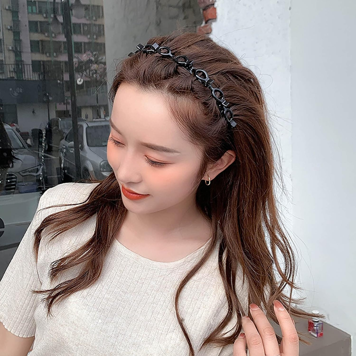 Tseenyi Layered Double Bangs Hairpin Hairband Braided Headbands Double Layer Twist Plait Hair Tools Jewelry for Women and Girls Valentine'S Day(Black 1Pcs) image number 5