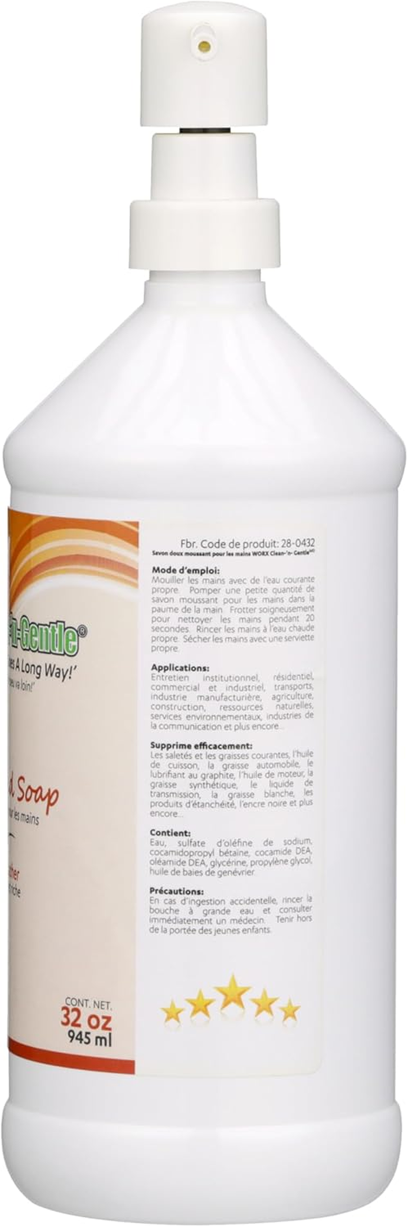 Worx Clean-'N'-Gentle Foam Hand Soap 32 Oz. (945 Ml) for Use in Industrial, Commercial and Residential Applications. image number 1