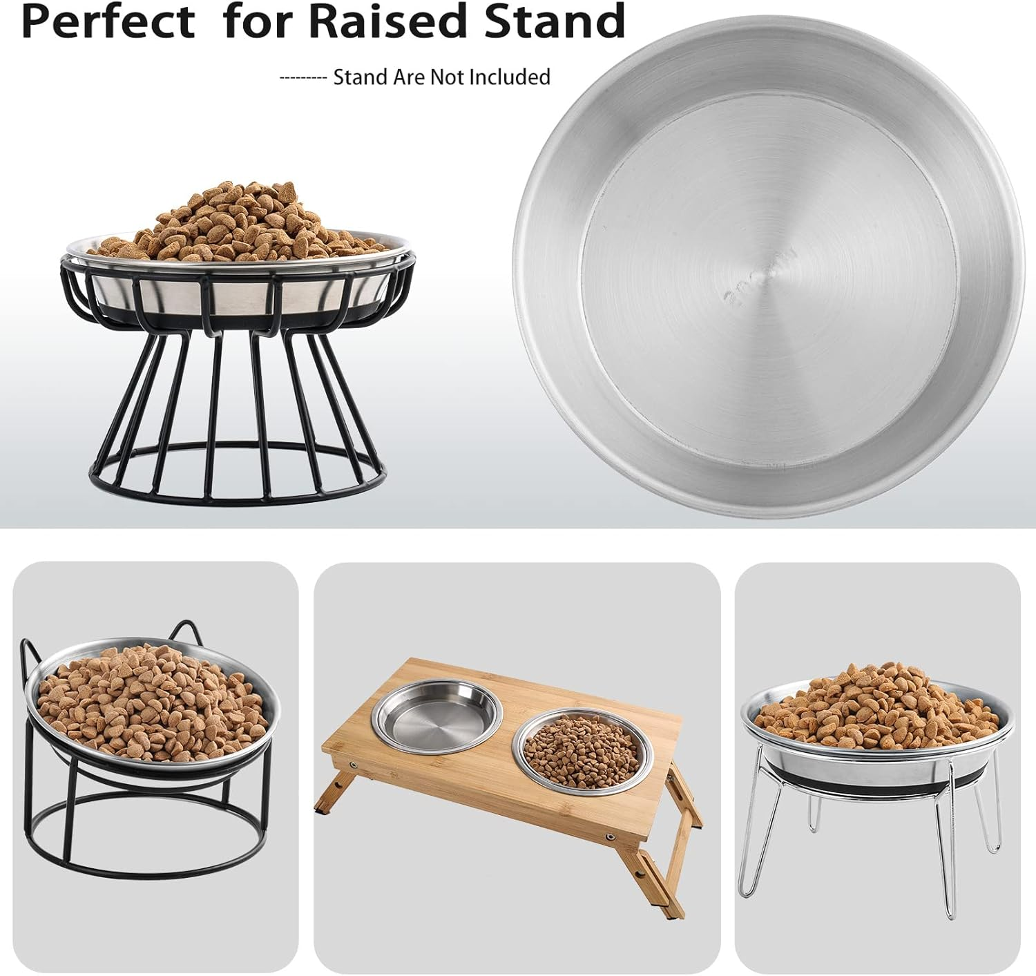 WROSWT Stainless Steel Cat Bowls,Whisker Friendly Shallow Cat Dishes for Food and Water,Non-Slip Silicone Bottom,Heavy Duty,Replacement Kitten Metal Plate for Elevated Stands,2 Pack image number 3