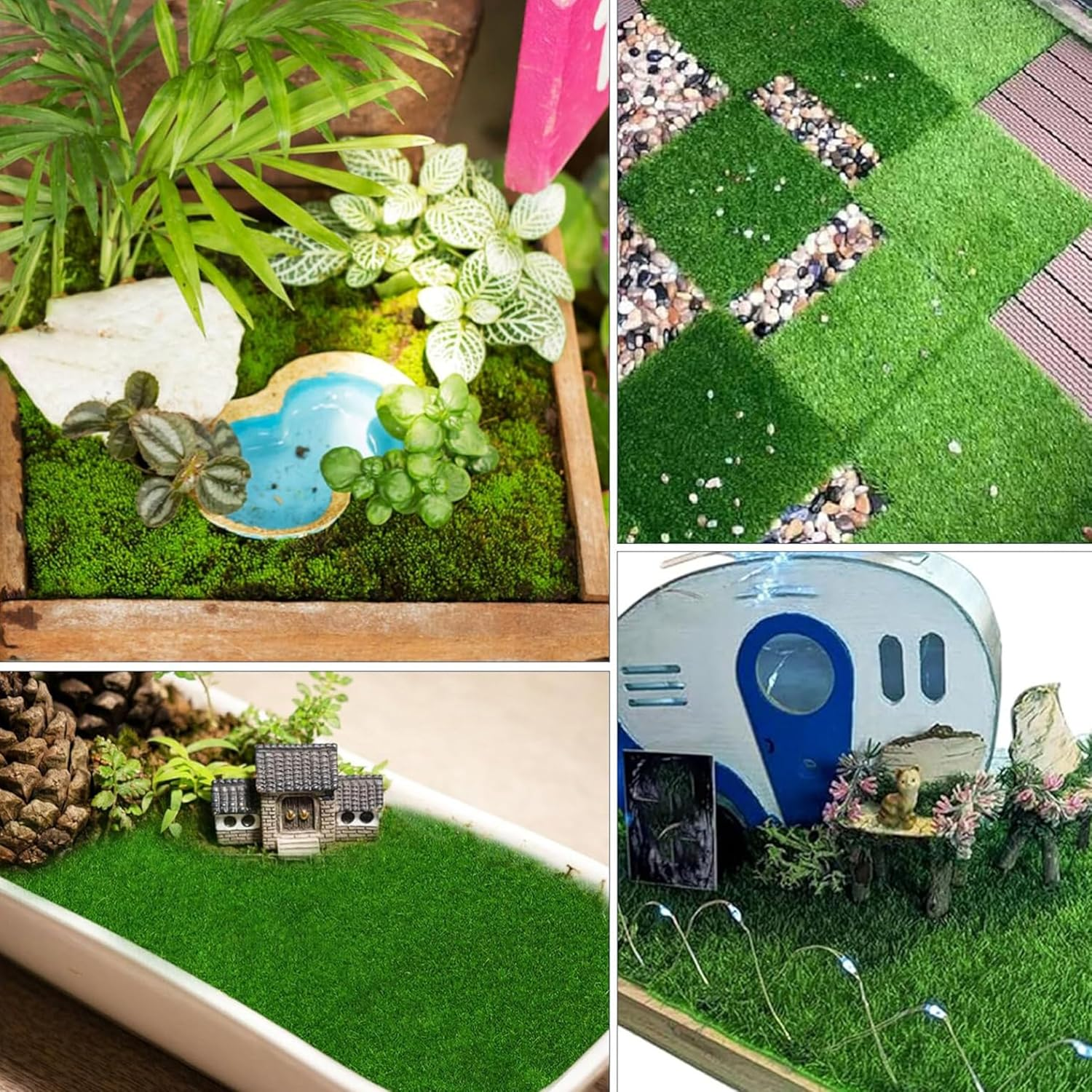 8-Pcs Miniature Fairy Artificial Grass Set - 6X6 Inch Fake Grass for Dollhouse, Craft Projects, and DIY Garden Decorations image number 1