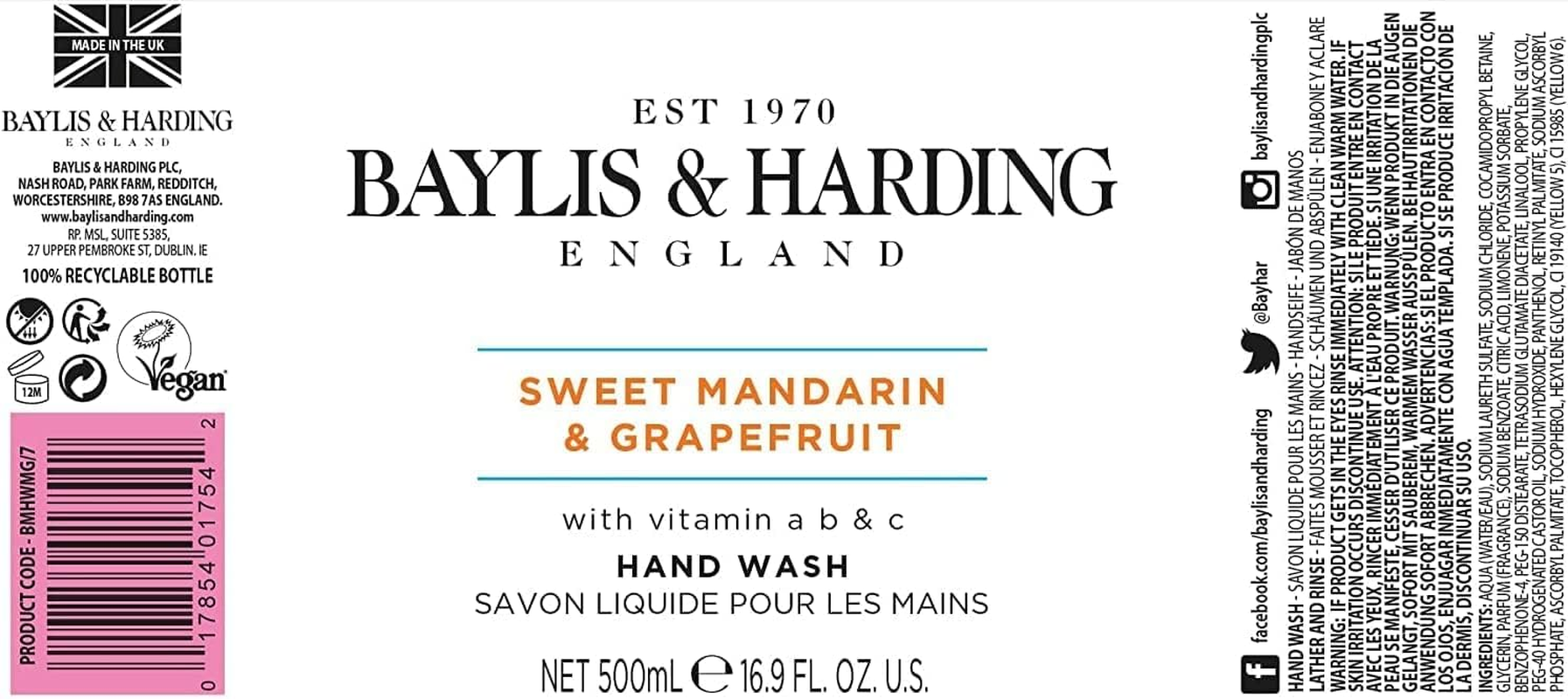 Baylis & Harding Sweet Mandarin and Grapefruit Hand Wash, 500 Ml image number 2