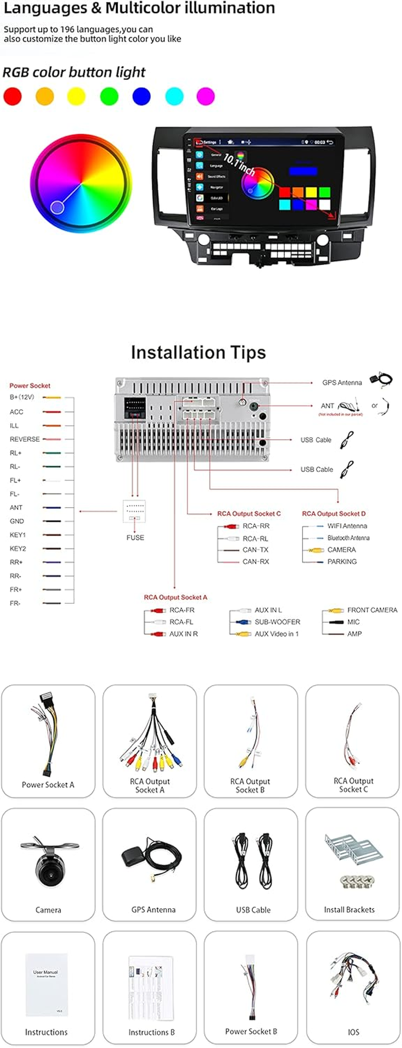 Android 14 IPS Car Stereo for Mitsubishi Lancer (2010-2016) - Wireless Carplay + Android Auto - 2G+32G - Rear Camera - 10.1 Inch 2 Din - Steering Wheel Dual Band Wifi DAB Fast-Boot Bluetooth image number 2