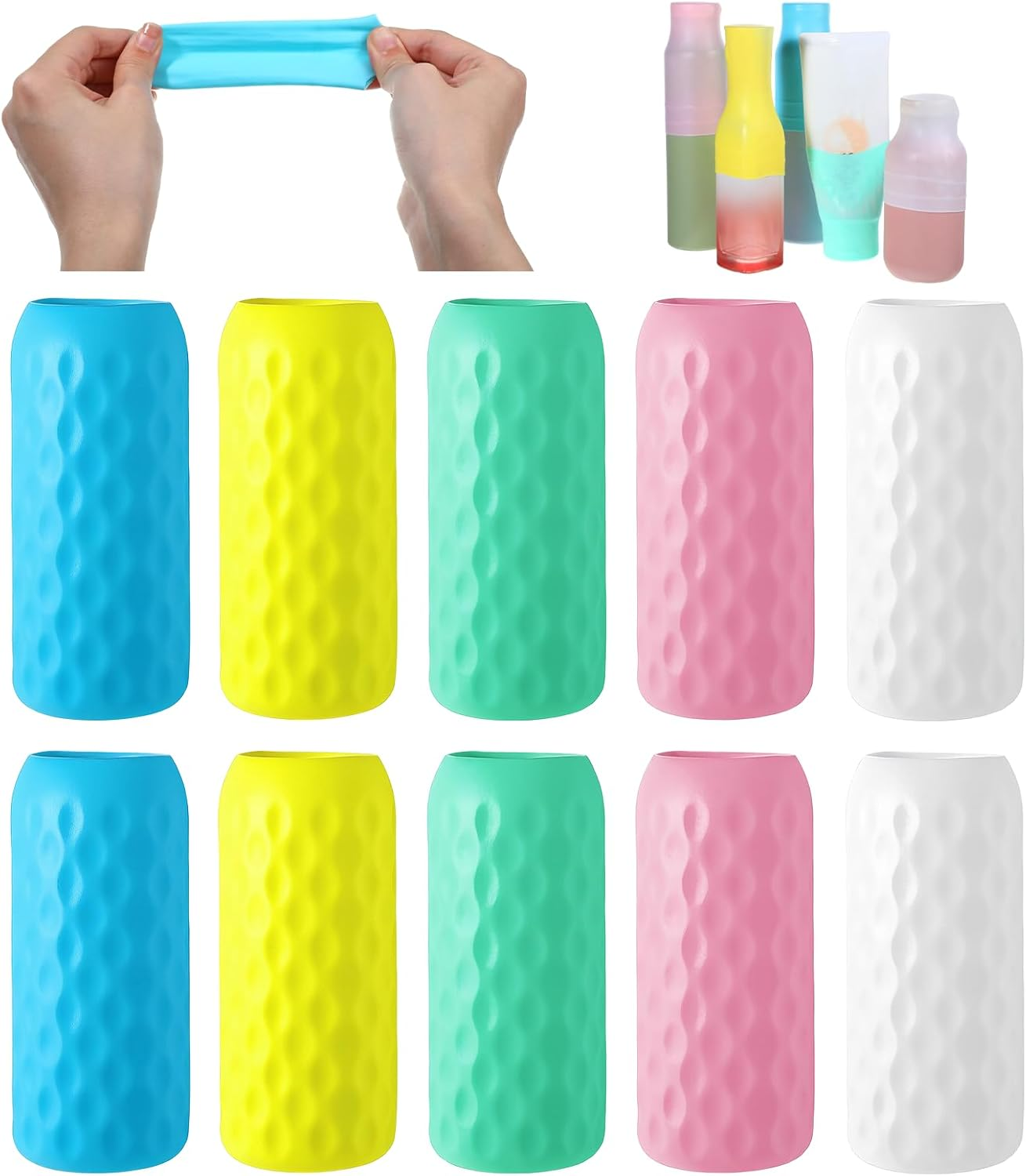 Gtziqa 10 Pcs Silicone Bottle Covers for Travel, Leak-Proof Elastic Sleeves for Toiletries, Cruise Beach Vacation Essentials, Women Men Airplane Trips Travel Size Toiletries Accessories (5 Colors) image number 3