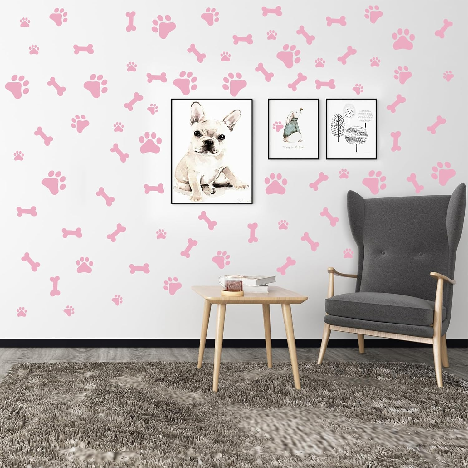 76 PCS Dog Paw Print Stickers Dog Paw Stickers Dog Bones Wall Decals Decals Peel and Stick, Removable Vinyl Animal Footprint Mural for Boys Girls Bedroom Decor Nursery Wall Decor image number 5