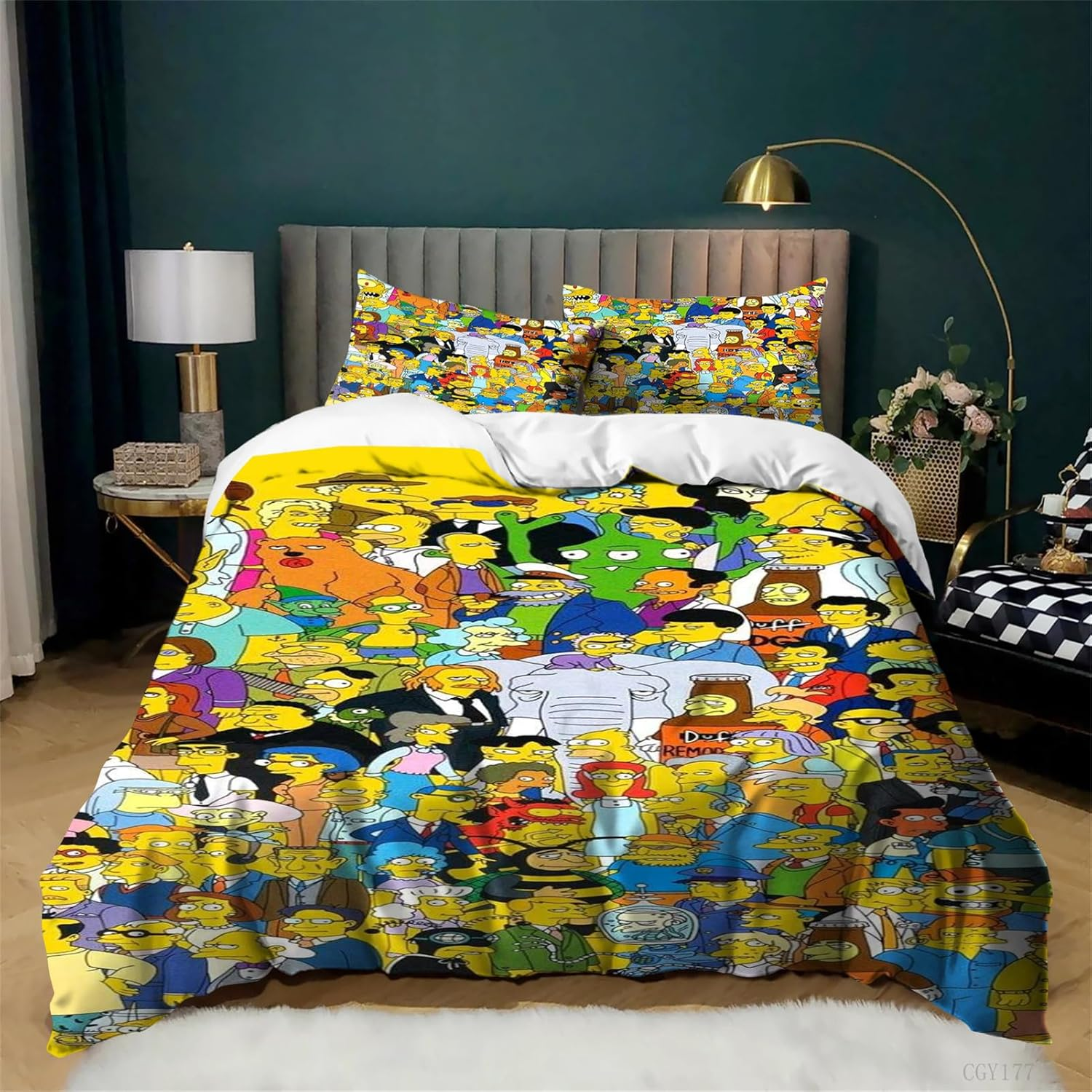 3Pcs the Simpsons Bedding Set Soft Breathable Quilt Cover Kids Bedroom Decor Light-Weight Duvet Cover with Pillowshams