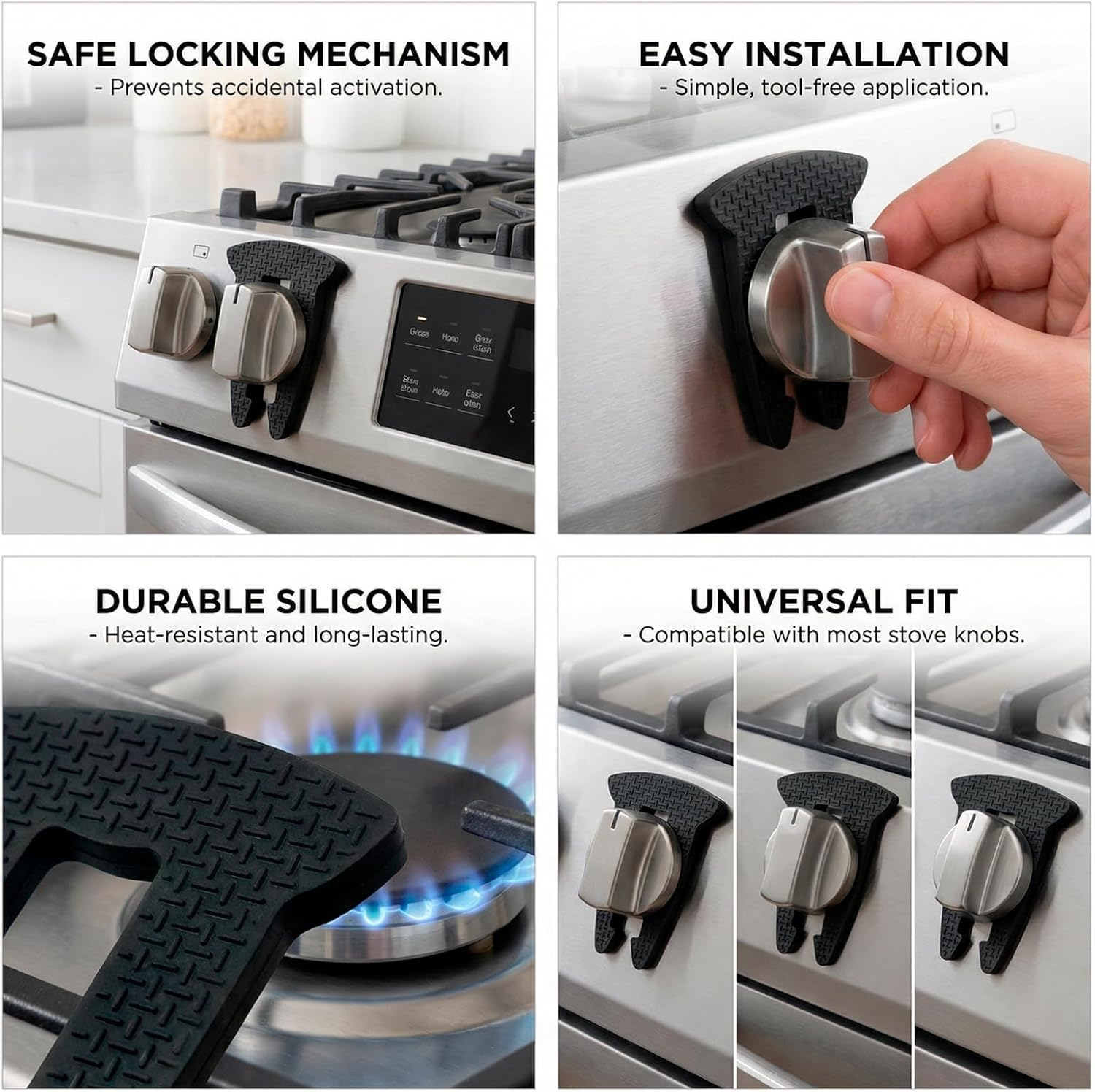 3 Pack Gas Stove Knob Locks for Safety Oven Safety Covers Proofing Stove and Oven with Childproof Stove Knob Locks Protective Gas Stove Cover for Accident Prevention image number 1