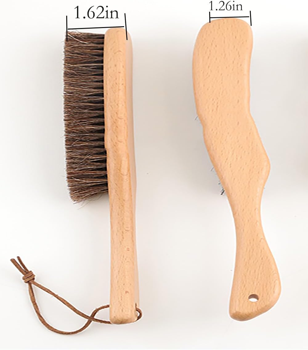 Hat Brush Combination Kit - Horsehair Felt Hat and Wild Boar Mane Brush, Suitable for Suits, Suede Leather, Clothes and Furniture, Beech Handle -2 Pack image number 3