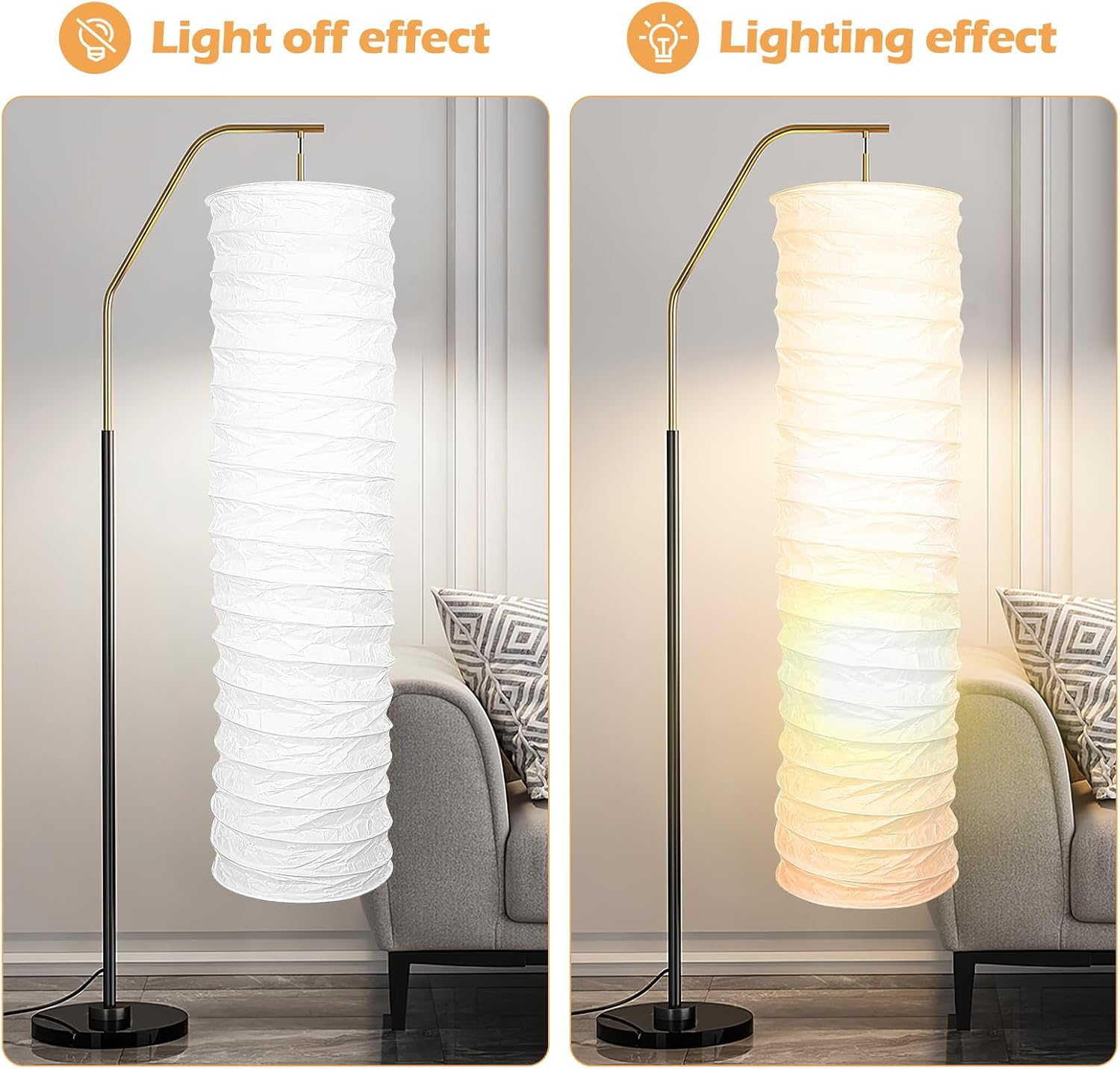 Totority Uonlytech Paper Floor Lamp Shade Floor Lamp White Lampshade Paper Simple Lampshade, Scandinavian Style Rice Lamp Simple Floor Lamp White Floor Lamp Shade Decorative Paper Lamp image number 4