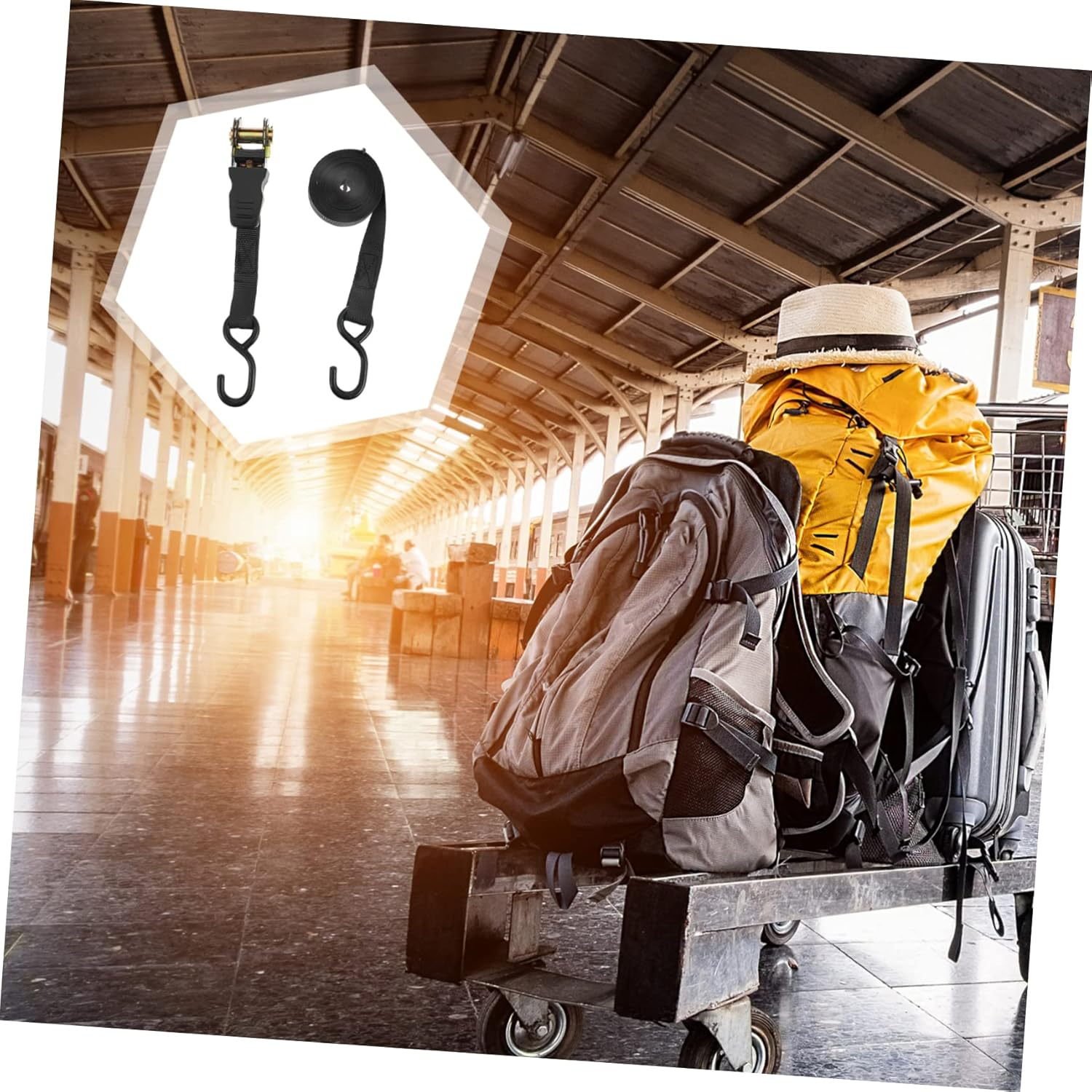 LOORGVEL 25Mm Cargo Fixing Strap and Cargo Tightening Rope 2 Sets, Black Car Luggage Fixing Belts for Travel and Motorcycle Accessories image number 5