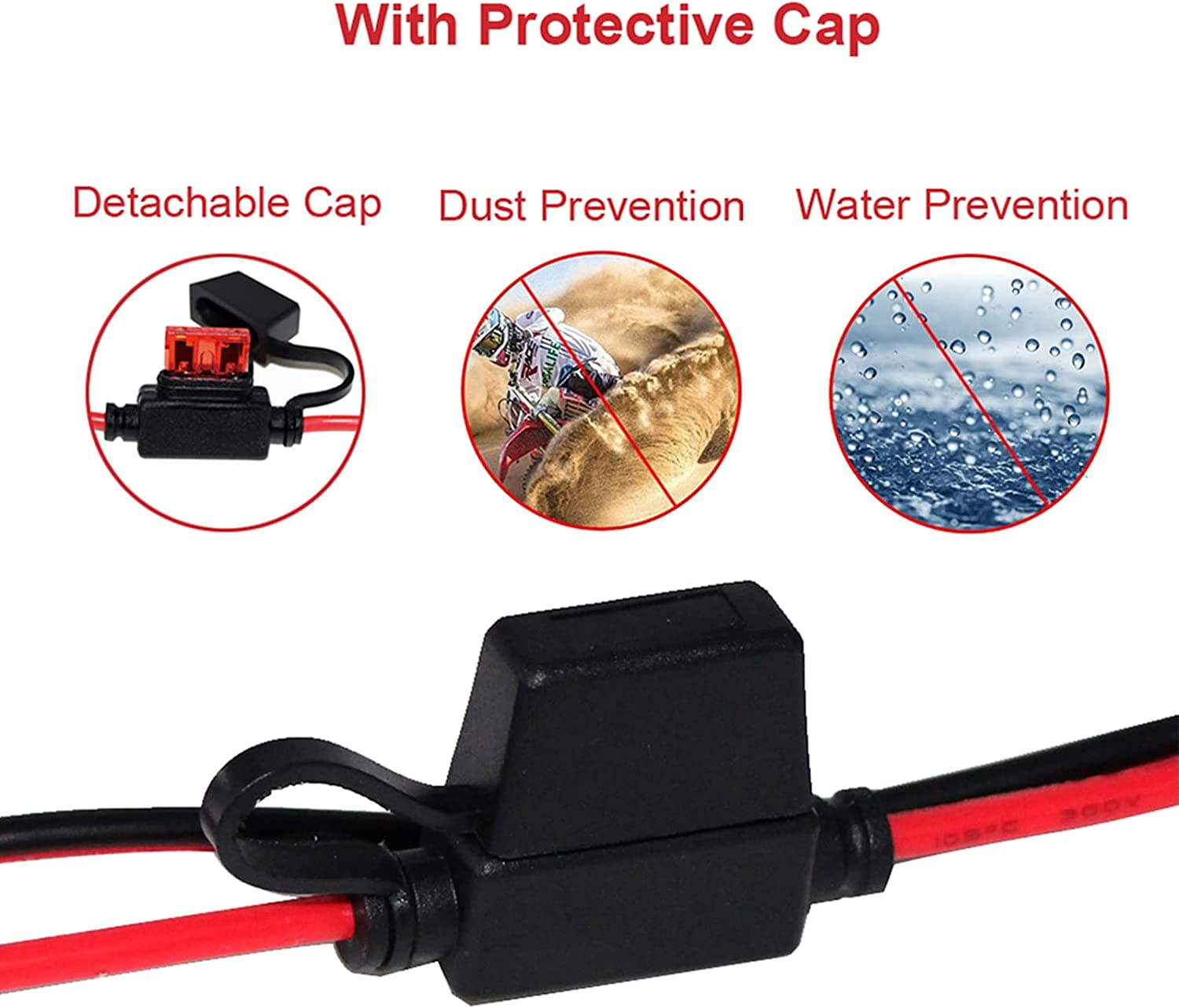 12V Adapter Plug Socket Auto Cigarette Lighter with Cap to Eyelet O Terminal 3Ft (1Pack) Charging Cable 10A Car Fuse 24Volt Ringterminals 16AWG Heavy Duty Cord image number 4