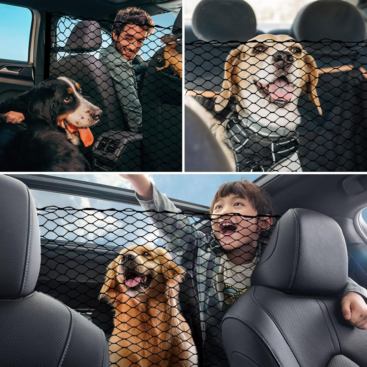 Hppbody Dog Guard Car for the Boot Vehicle Safety Net for Dogs, Universal Car Safety Gate, Divider Grille with 4 Hooks, Protective Grille for SUV, Pet Restraint Net, Black, 120 X 70 Cm image number 2