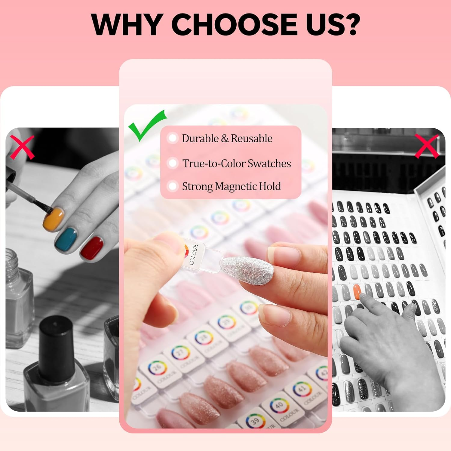 60 Magnetic Nail Swatch Book,Leather Nail Color Display Book with 72 Magnetic Tips & Number Labels,Professional Removable Page Design Nail Salon Color Book for Easy Preview & Storage Gold image number 6