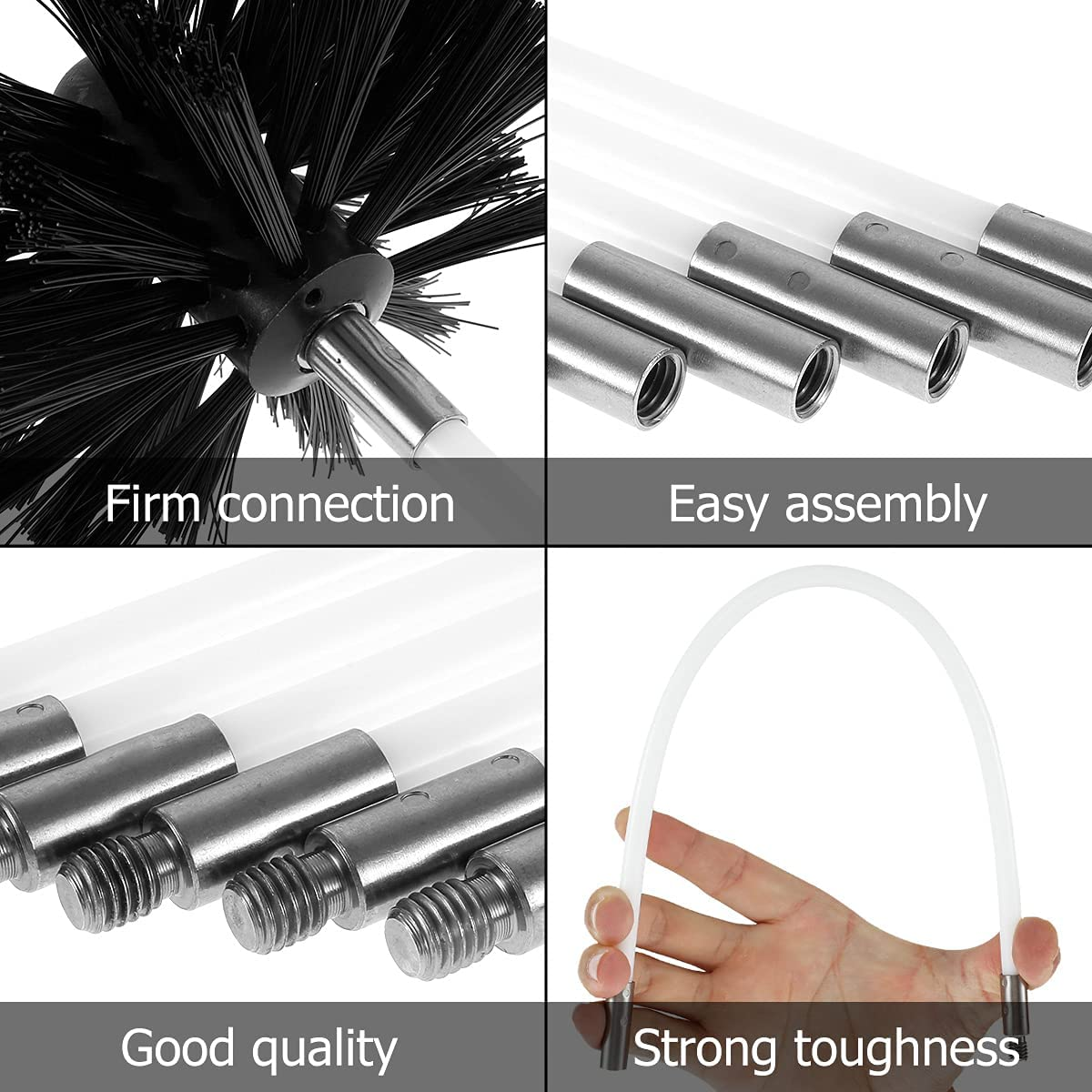 11Pcs Chimney Cleaning Brush Kit, 15FT Duct Vent Cleaning Brush Kits with Nylon Brush Heads and Rods Detachable Chimney Sweep Set Kit for Fireplace Dryer Vent Sewage Pipe Fume Hood image number 6