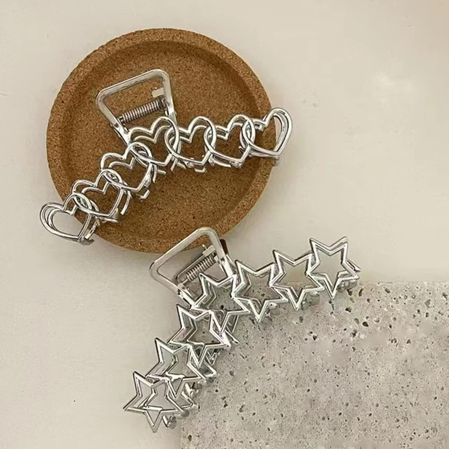 VOTACOS 2PCS Y2K Metal Hair Claw Clips Star Heart Hair Clips for Women Big Nonslip Design Claw Hair Clips for Thick and Thin Hair Stitching Silver Large Hair Accessories for Women and Girls. image number 6