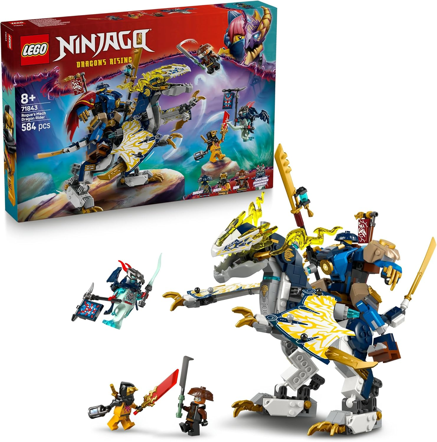 LEGO&reg; NINJAGO&reg; Rogue&rsquo;S Mech Dragon Rider 71843 Ninja Toy and Battle Playset with 4 Minifigures and Combat Accessories, Kids Birthday Toy Idea for Boys and Girls Aged 8 and Up image number 6