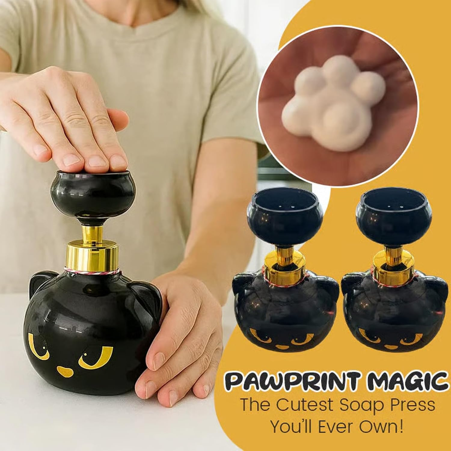 Halloween Cat Paw Print Soap,Cute Cat Paw Foam Soap Dispenser,Reusable Shampoo Pump Container, Foaming Hand Dispensers,For Bathroom Kitchen image number 5
