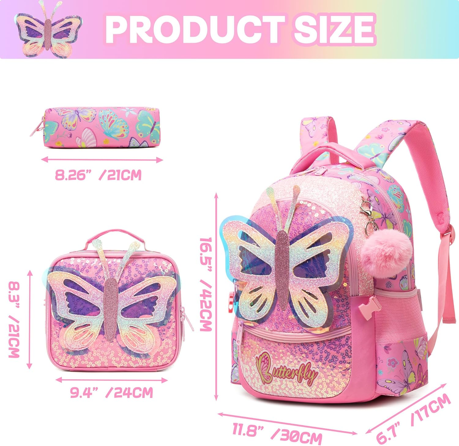 Meetbelify Backpacks for Girls School Backpacks with Lunch Box Pencil Case for Elementary Students Ages 8-10 image number 6