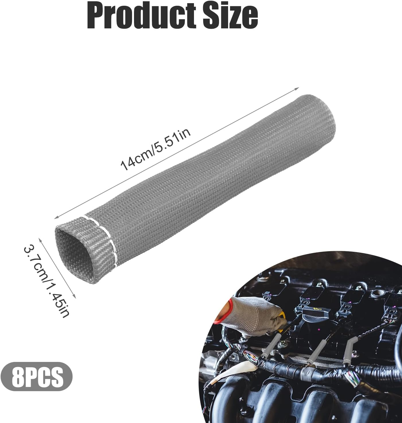 8Pcs Spark Plug Wire Heat Shields for Ford Chevrolet, 2500 Degree Spark Plug Wire Shield Protector Boots Thermal Protection Insulator Wrap Sleeve Cover for LS1 / LS2 SBC BBC 350 454(Silver Gray) image number 1