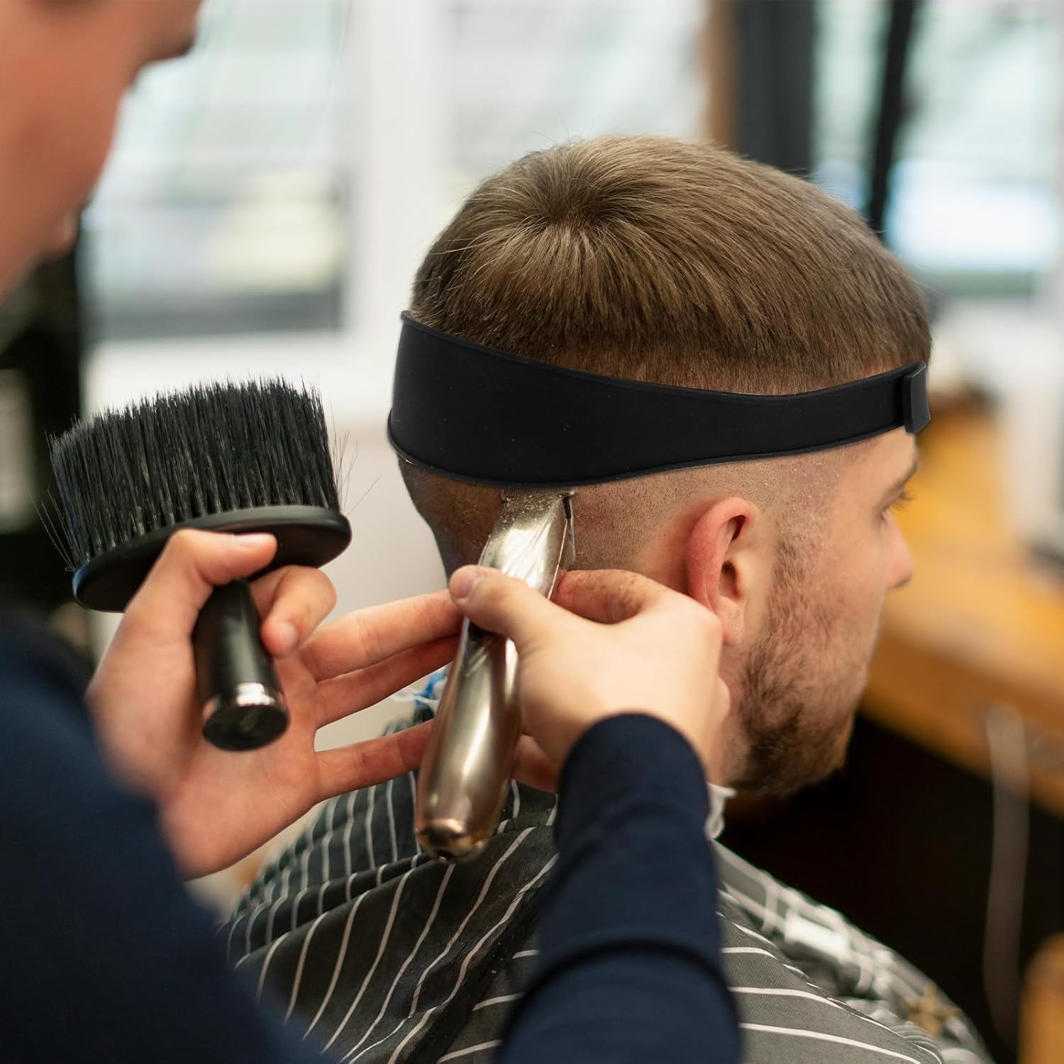 Curved Soft Silicone Haircut Band Haircut Guide, 2Pcs Adjustable Haircut Guide Curved Silicone Haircut Band,Curved Silicone Haircut Bands, Hair Trimming Guide Band,Silicone Curved Haircut Band (Black+Blue) image number 2