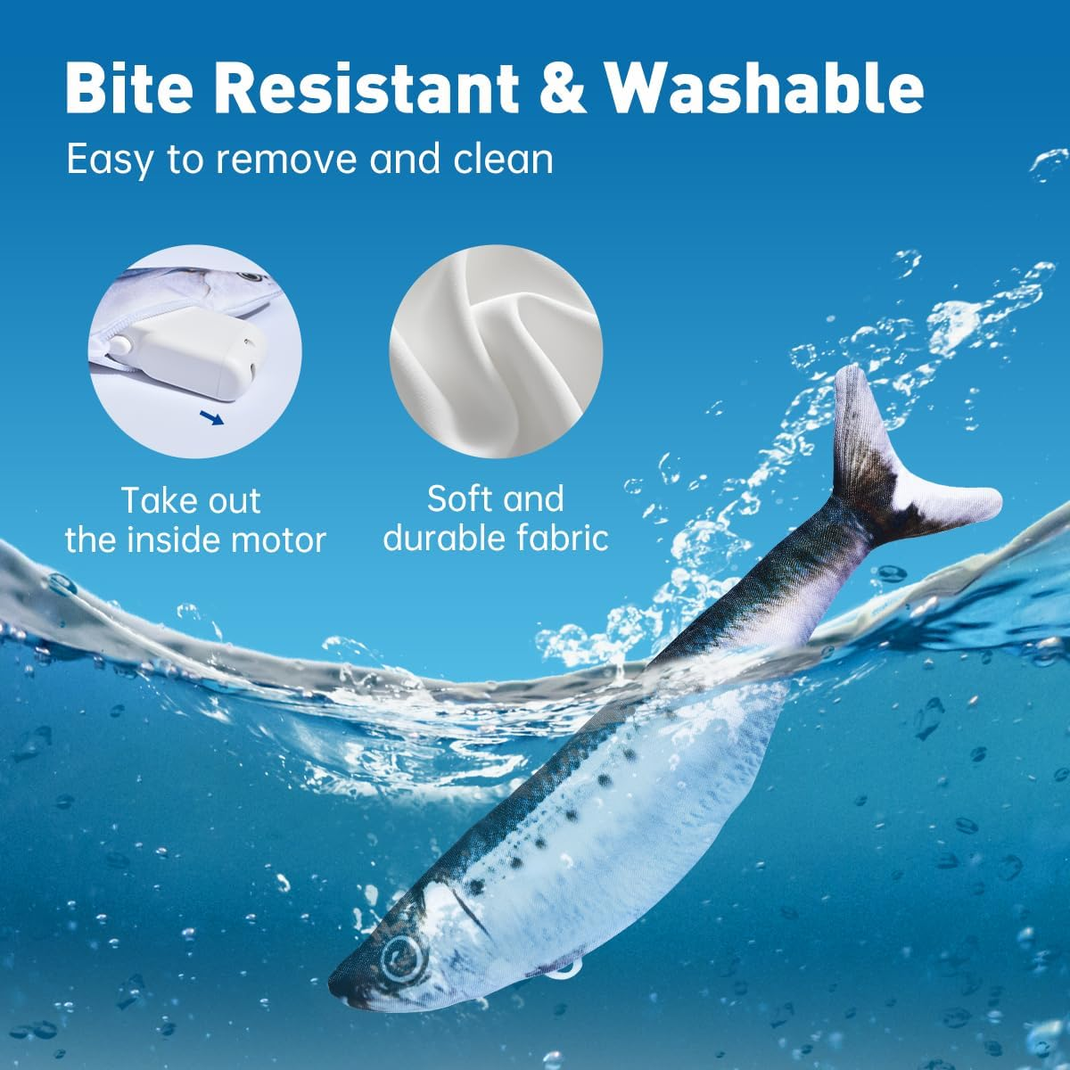 Petgravity Bite-Sized Realistic Flopping Fish Cat Toys, 3 Pack, Interactive Cat Toys for All Breeds, Tap-Activated 3 Flapping Mode, Sardine/Saury/Yellow Croaker, 7.1 Inches, with Catnip, Rechargeable image number 3