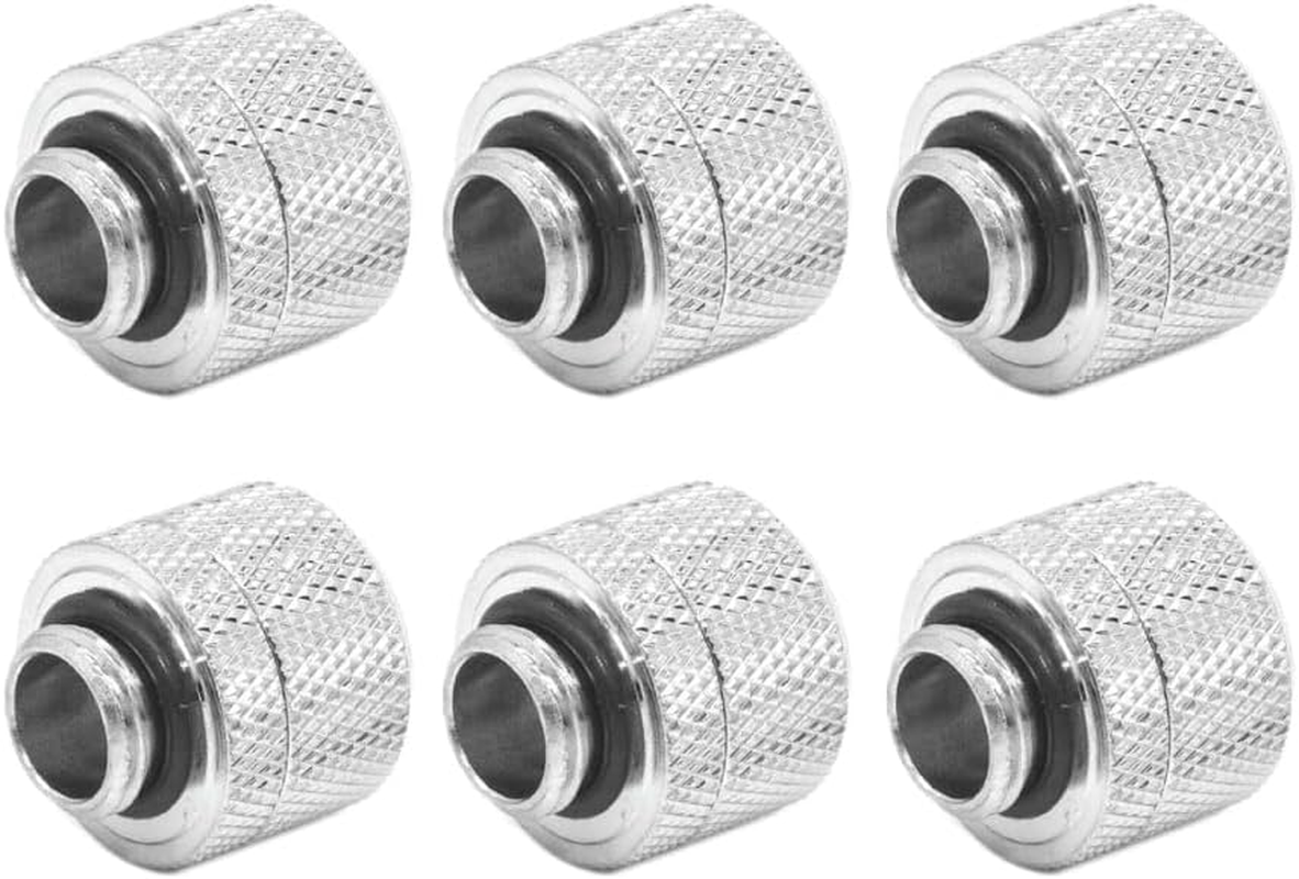 Dracaena.Io 6 Pack G1/4" Thread to 14Mm Outer Diameter, Hard Tubing Compression Fitting with High Body Design for Computer Water Cooling System, Silver