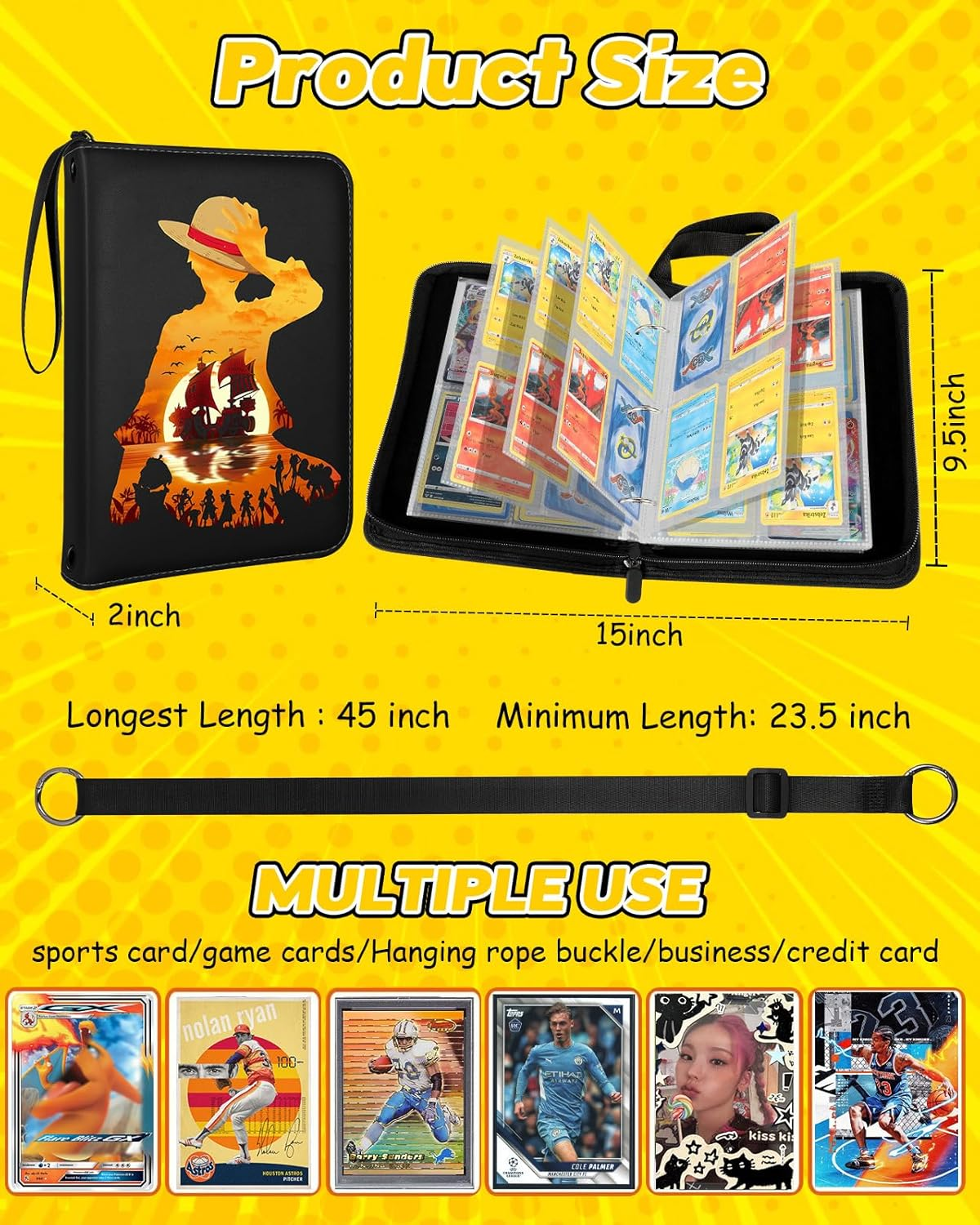 Lotadilo for 4 Pocket Card Binder with 440 Pockets - Trading Card Collection Album Folder for Men Boys Teens Anime Design for Sports Cards Game Cards with Zipper Hand Carrying Rope image number 1