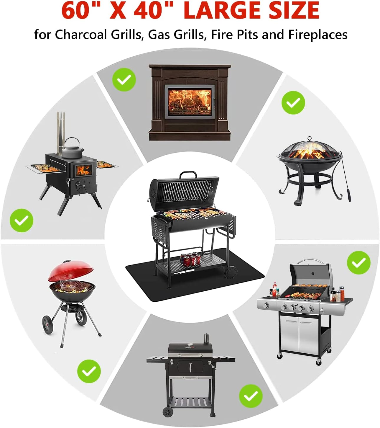 Protebox 60 X 40 Inch under Grill Mats for Outdoor Grill, Double-Sided Fireproof Deck and Patio Protector Mat, BBQ Mat for under BBQ, Waterproof Oil-Proof Grill Floor Pads Fire Pit Mat Fireplace Mat image number 2