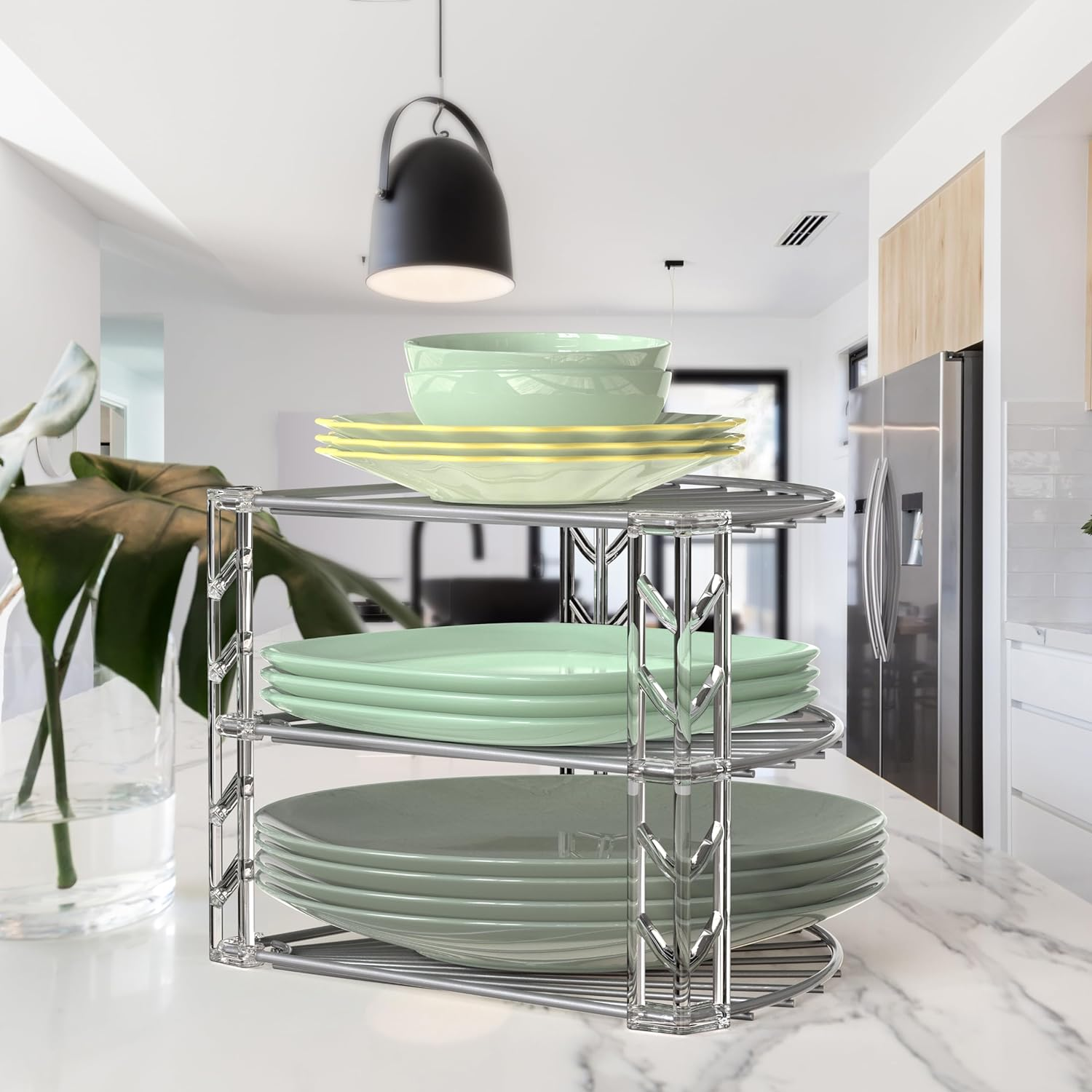 Simple Houseware 3-Tier Corner Plate Rack Counter Shelf, Silver - Bronze image number 2