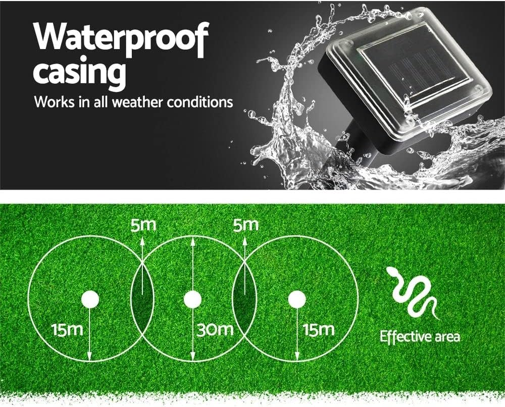 Gardeon Snake Repeller, Set of 10 Multi Pulse Solar Powered Repellent Ultrasonic Pest Mouse Repellers Rat Trap Possum Deterrent for Lawns Garden, Water Resistant ABS Plastic Black image number 2