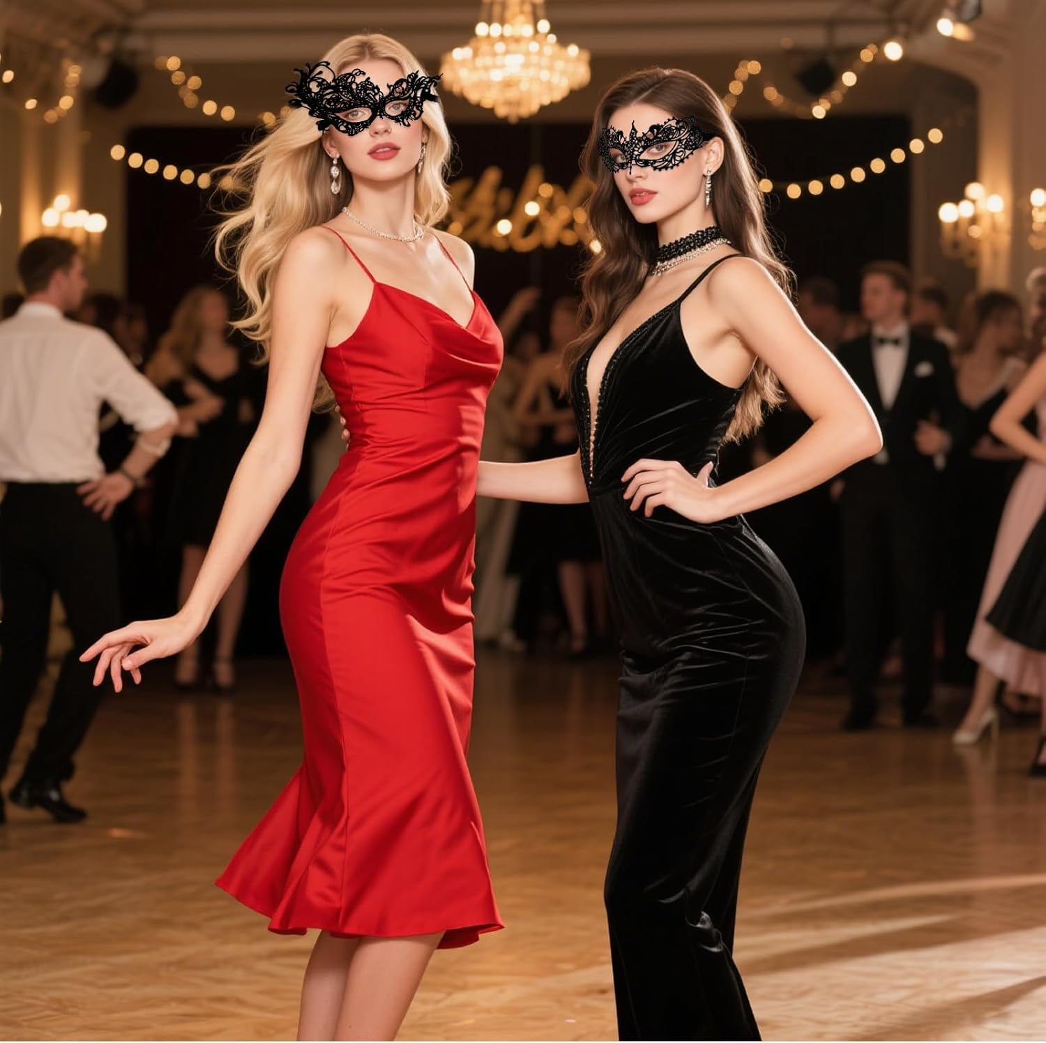 4-Piece Lace Masquerade Mask Set &ndash; One-Second Transformation Party Essential: Halloween Mask, Cat Mask, Masquerade Masks, Black Face Mask, Masquerade Mask Women. image number 5